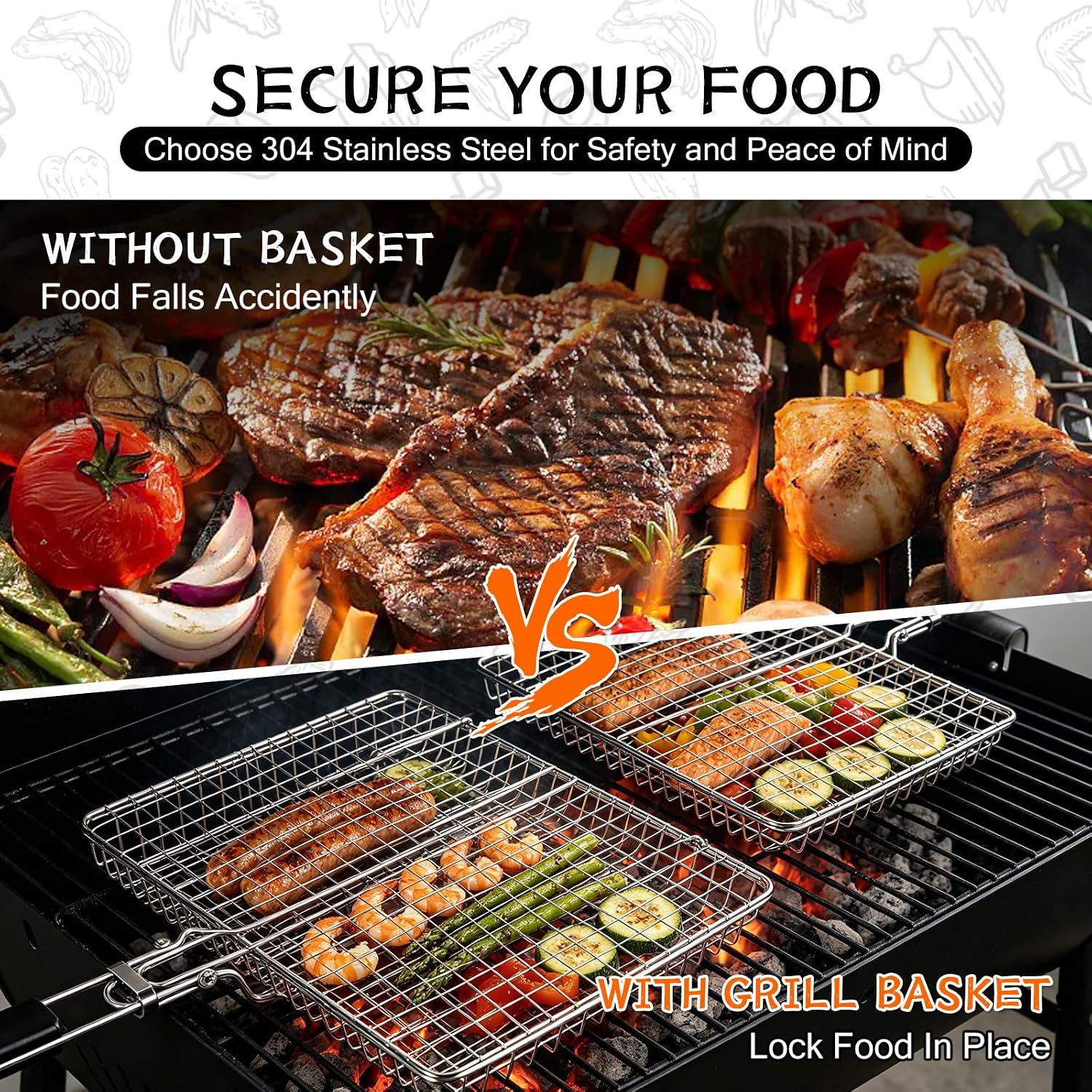 Detalle de Gtoopal Deep Fish Grill Basket Set, 304 Stainless Steel, Detachable Handle