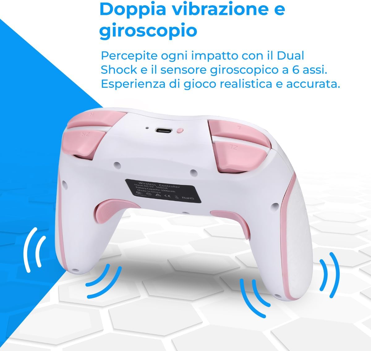 Thumbnail 6 de NK Telecomando Switch Wireless: controller con Turbo, Wake up, Bluetooth e macro per Switch, Switch OLED e PC (Bianco e Rosa)