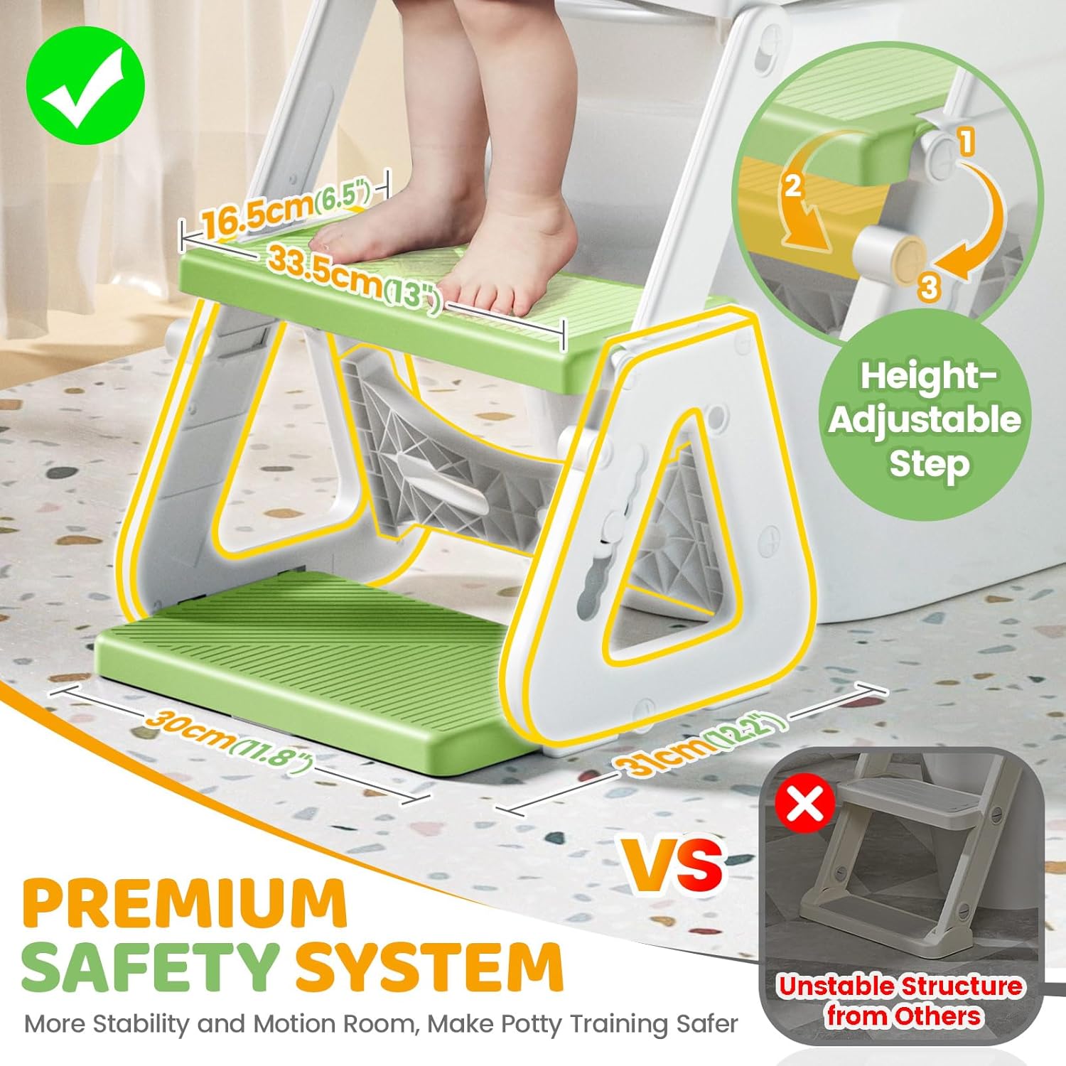 Detalle 2 de Potty Training Toilet Seat - Upgraded 2-in-1 Toddler Seat with Stable Triangle Base and Extended Pedal (Bear Green)