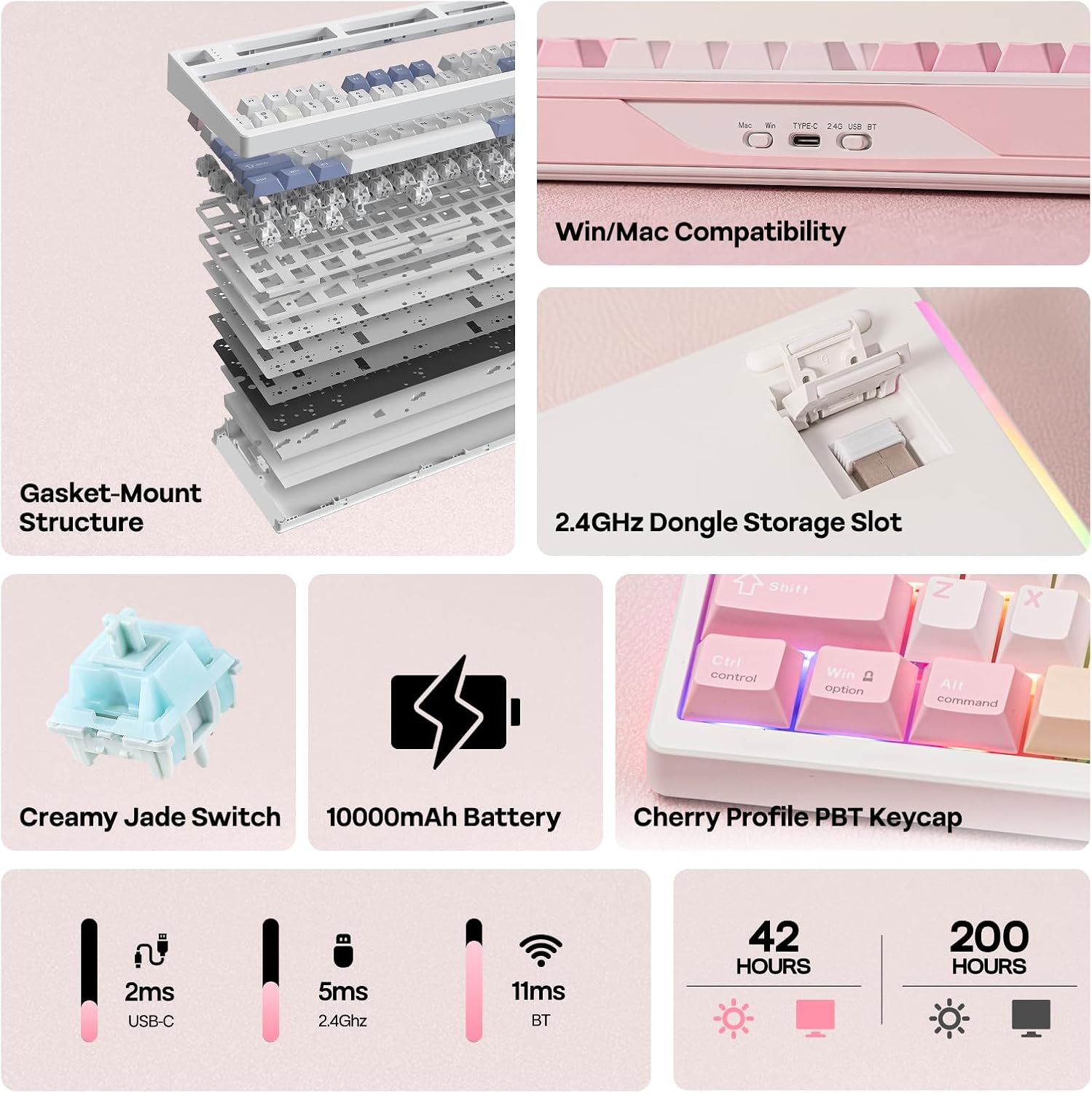 Thumbnail 1 de EPOMAKER TH108 PRO Full Size Mechanical Keyboard with Screen & Knob (Pink, Creamy Jade) – Fast, Flexible, and Feature‑Rich