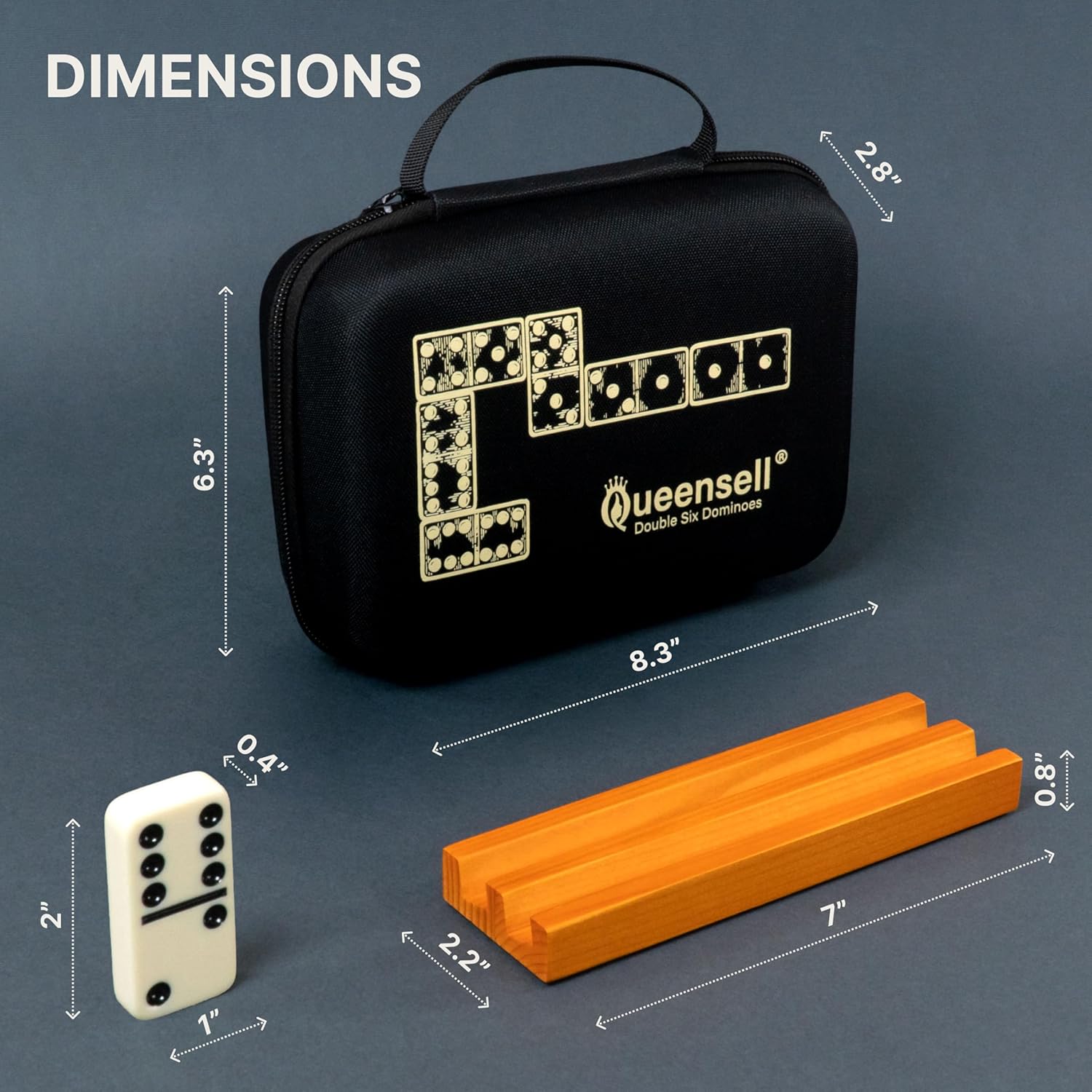 Detalle de Queensell Double Six Dominoes Set for Adults with 4 Racks and Travel Case (28 Tiles)