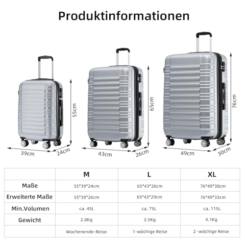 Thumbnail 6 de BEIBYE Reisekoffer 2088 – Stabiler ABS-Koffer mit Erweiterung und Zwillingsrollen