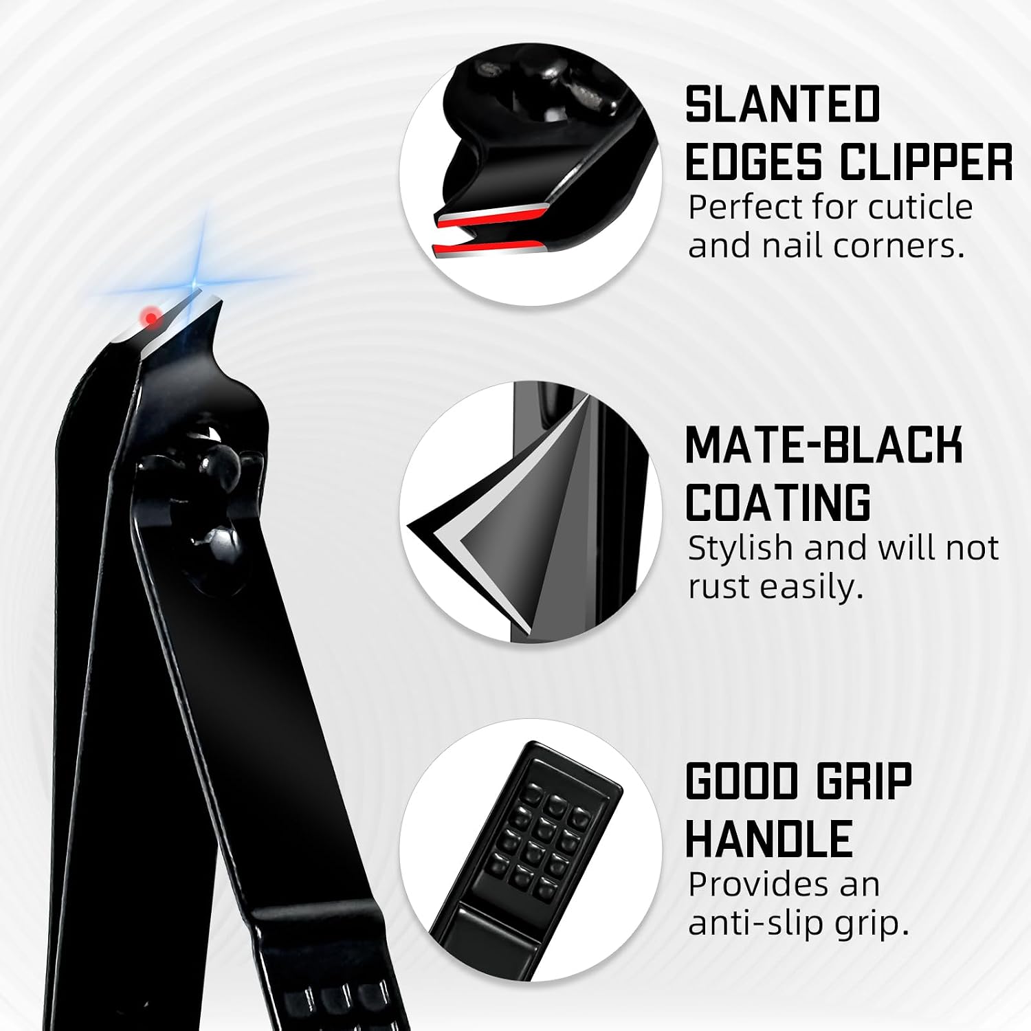 Detalle 2 de AW union Lot de 3 coupe-ongles Nail Clippers Set, 3-Piece Black Stainless Carbon Steel
