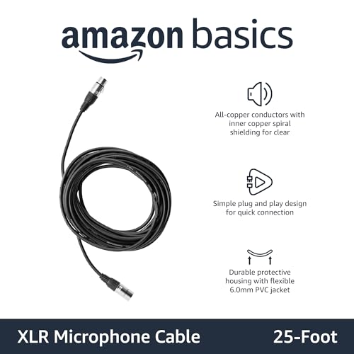 Detalle 2 de Amazon Basics XLR Male to Female Microphone Cable, 25 ft, All Copper, 3-Pin, 6mm Jacket