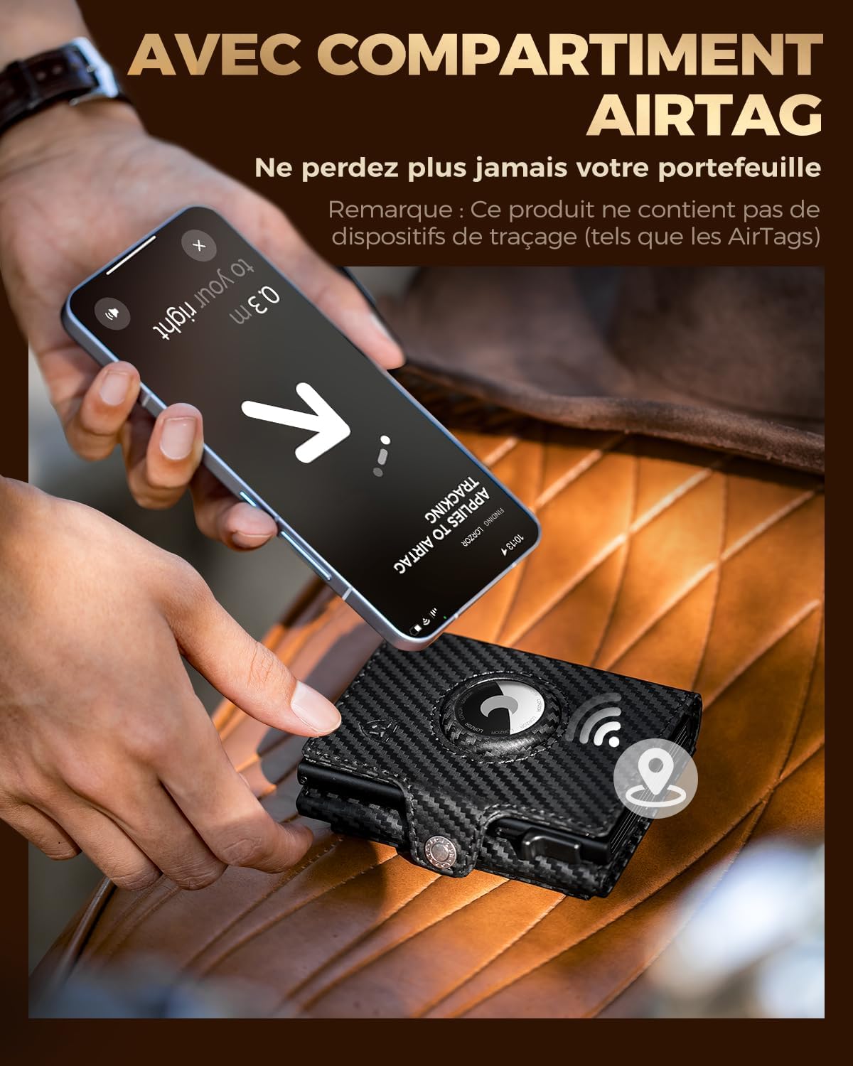 Detalle 2 de LORZOR Portefeuille cuir 10 cartes Airtag 👝