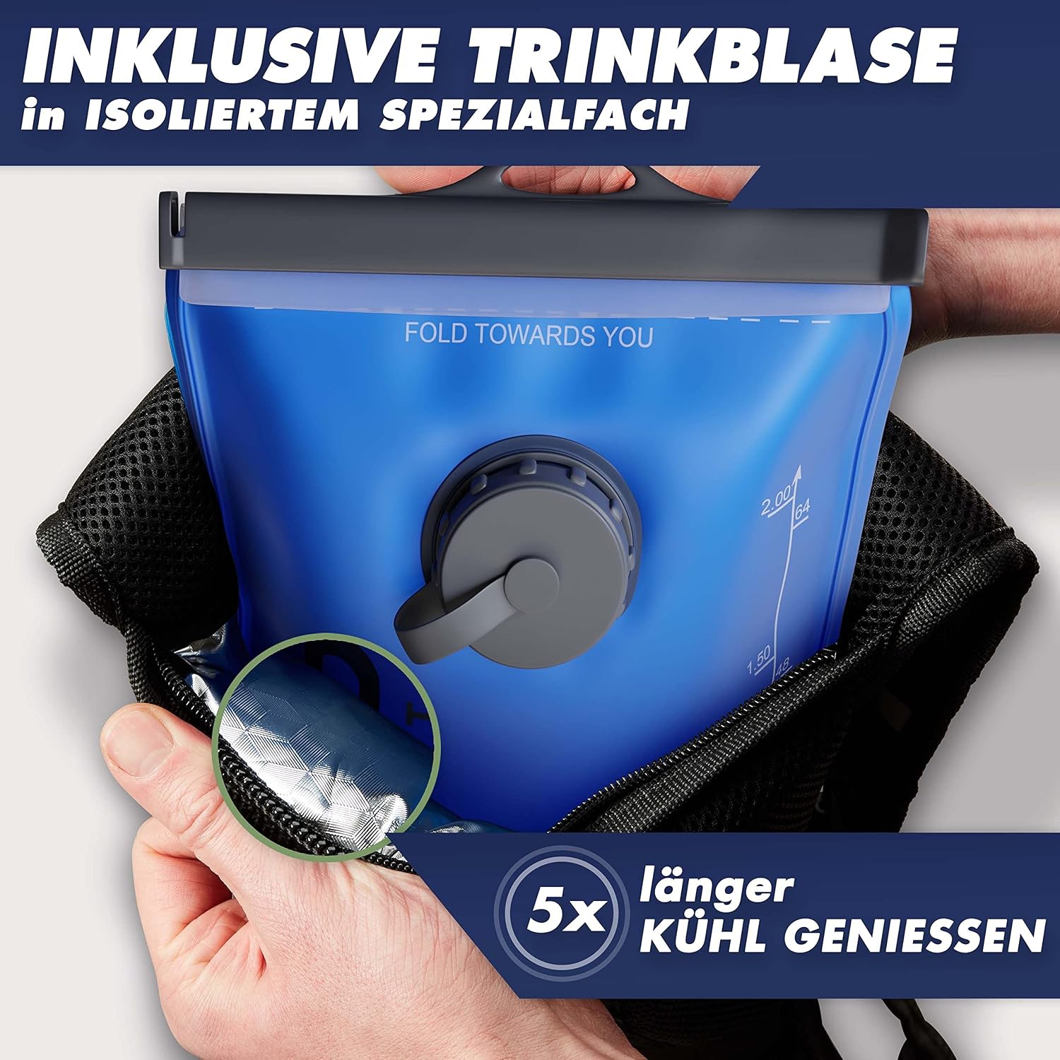Thumbnail 2 de SASMO Trinkrucksack (Blau) mit Thermofach und Trinkblase 2 l – ultraleichter Laufrucksack für Laufen & Fahrradfahren