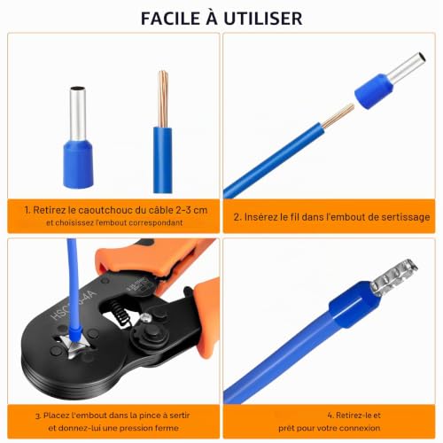 Detalle de Pince à sertir Beizkna 0.25-10 mm² avec 1250 embouts de câblage — Sertissage précis et ergonomique