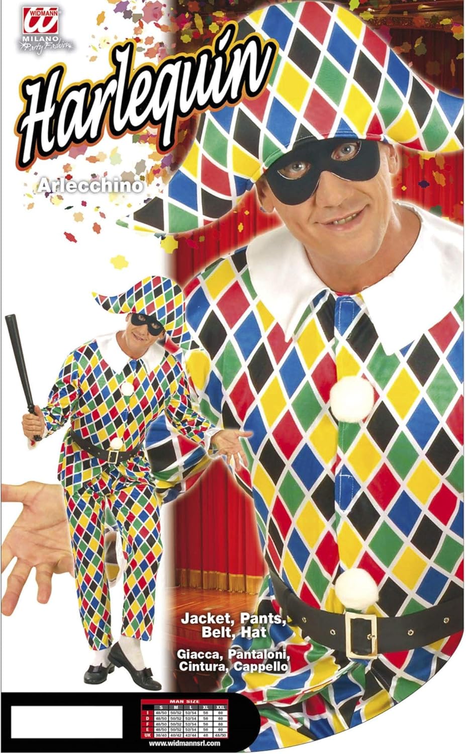 Thumbnail 2 de WIDMANN MILANO Party Fashion Harlekin-Kostüm (M) mit Weste, Hose, Gürtel & Hut