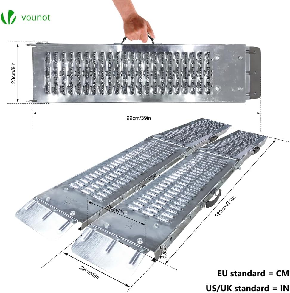 Thumbnail 5 de VOUNOT® 2 Rampes Pliables de Chargement 400 kg – Rampe d’accès en acier galvanisé 180 cm x 23 cm x 4,5 cm