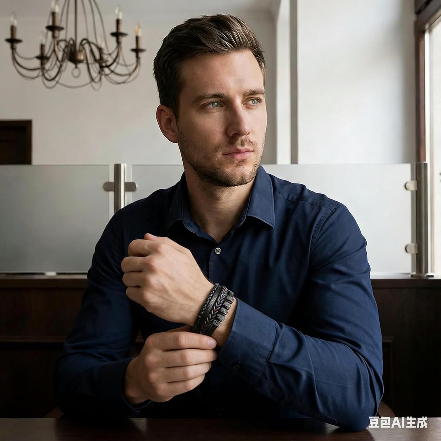 Thumbnail 2 de Gkmamrg Herren-Lederarmband mit Magnetverschluss aus echtem Kalbsleder – schwarz, geflochten