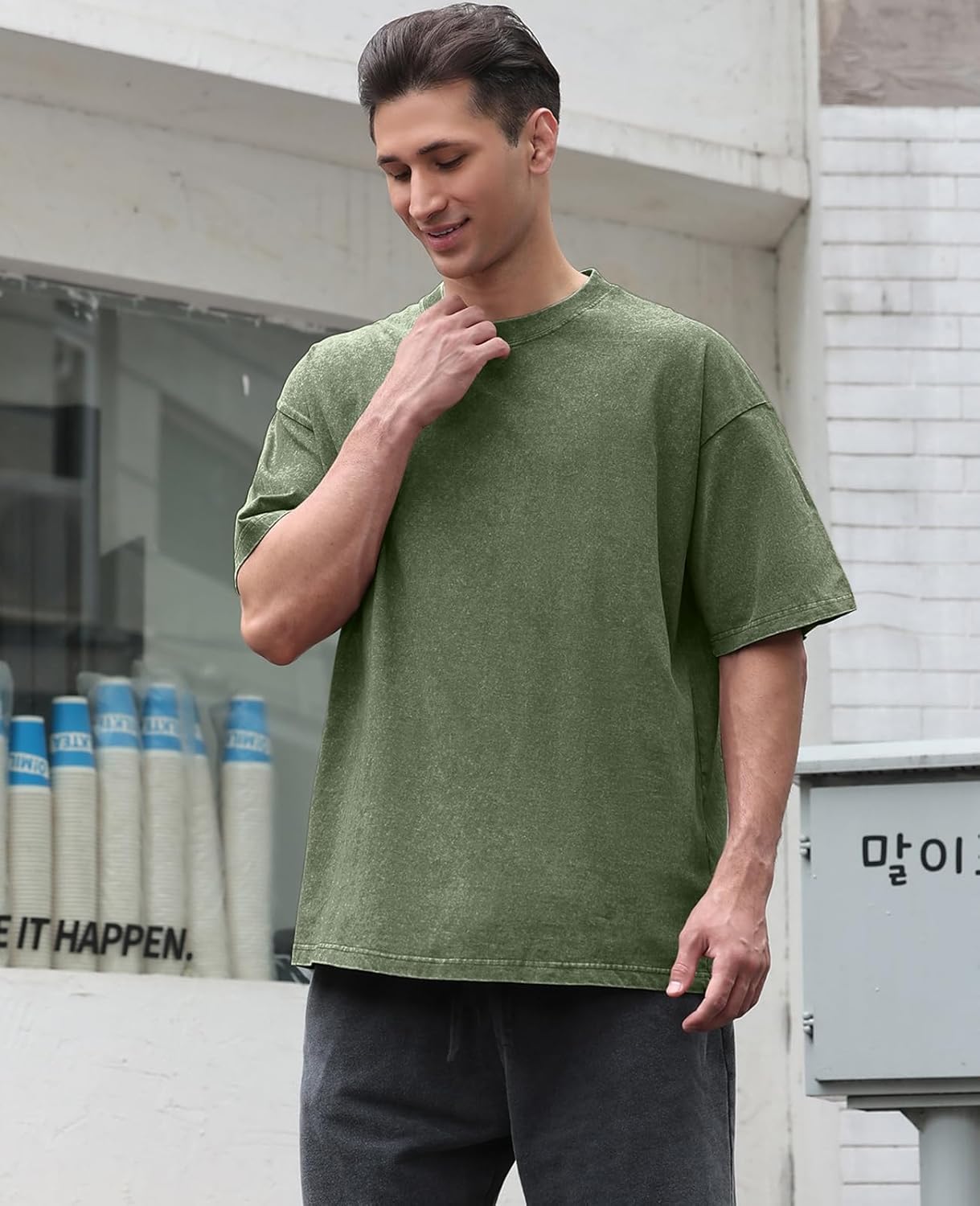 Thumbnail 2 de SnowElve Washed Vintage Oversized T-Shirt for Women & Unisex (Short Sleeve Cotton Acid Wash Crew Neck)