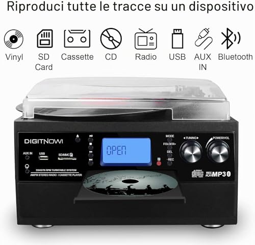 Detalle de DIGITNOW! Giradischi Bluetooth con codifica USB/SD, radio e altoparlanti stereo