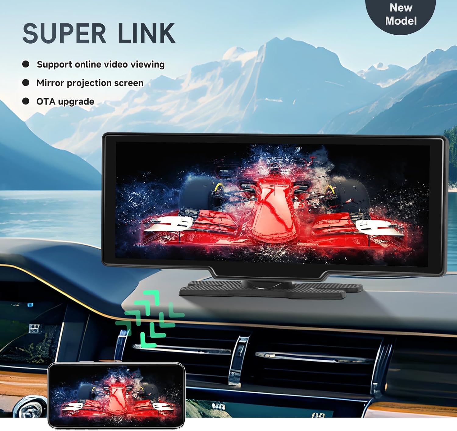 Detalle 2 de 10.26-Inch Portable CarPlay Screen with Wireless CarPlay & Android Auto for 7V–32V Vehicles