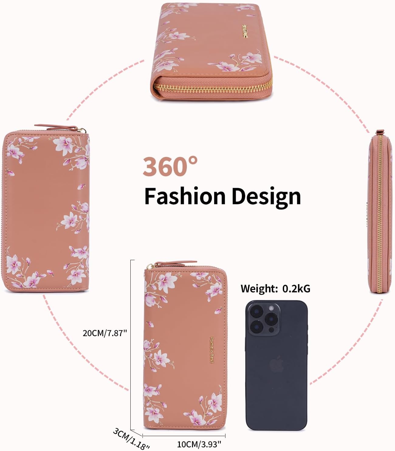 Detalle de Pomelo Best portefeuille femme en cuir PU avec RFID, porte-monnaie zippé et sangle de poignet
