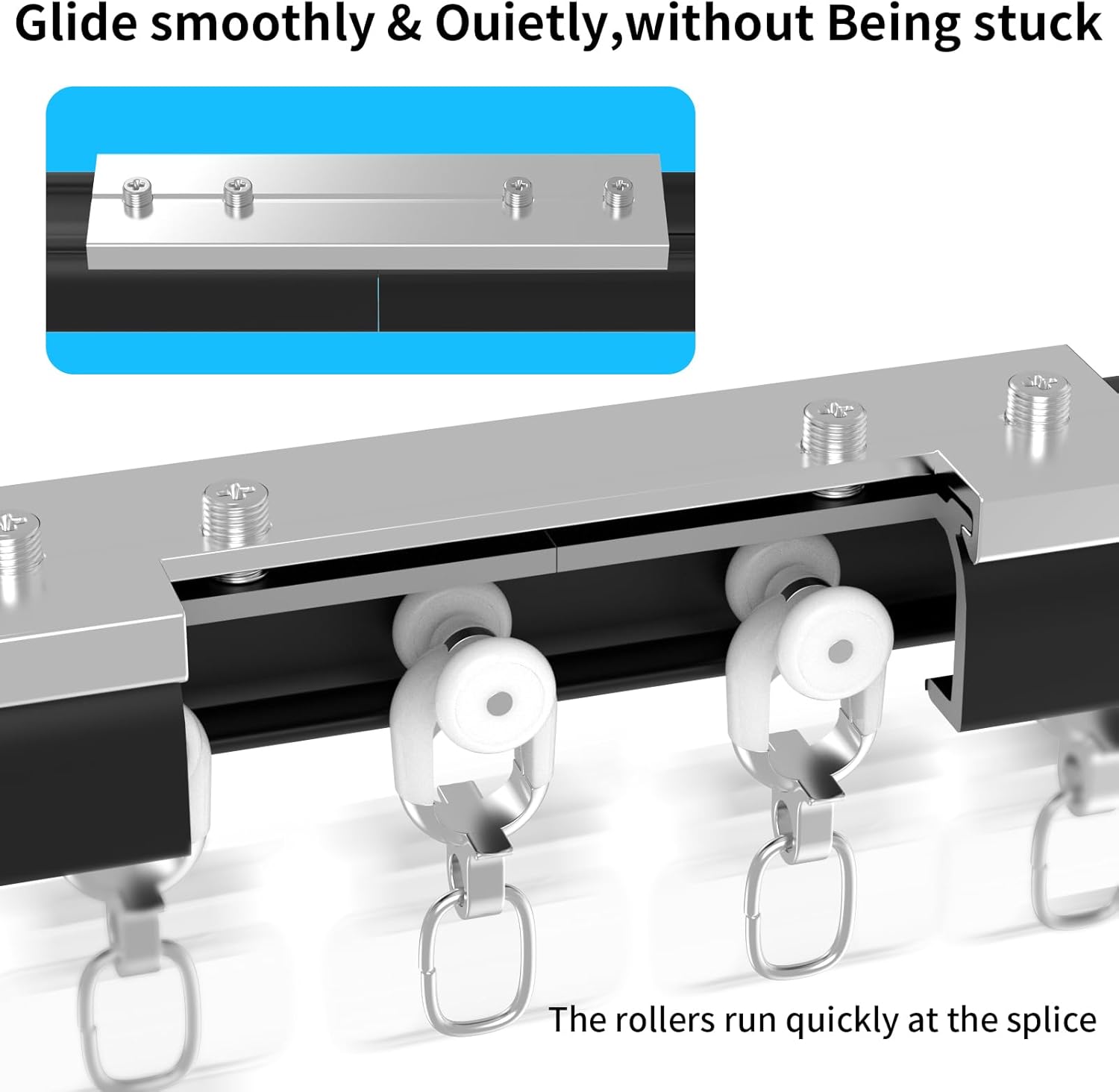 Thumbnail 4 de Rail de rideau plafond et mural en aluminium YLNANMI noir (1,6 m) – à couper et facile à installer