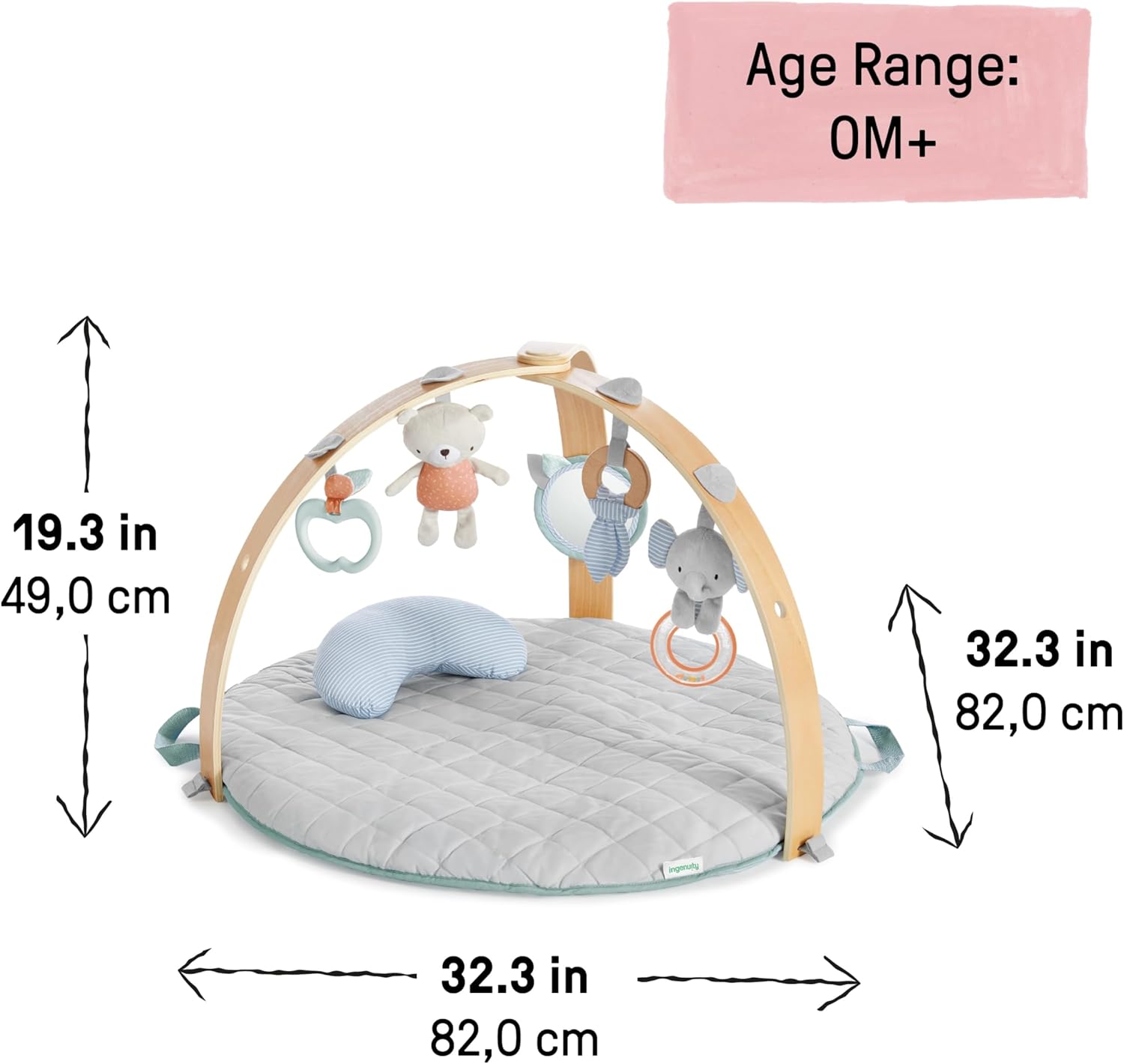 Detalle de Ingenuity Tapis d'Éveil Cozy Spot Loamy avec Arche en Bois et 5 Jouets Amovibles – Doux, Lavable en Machine
