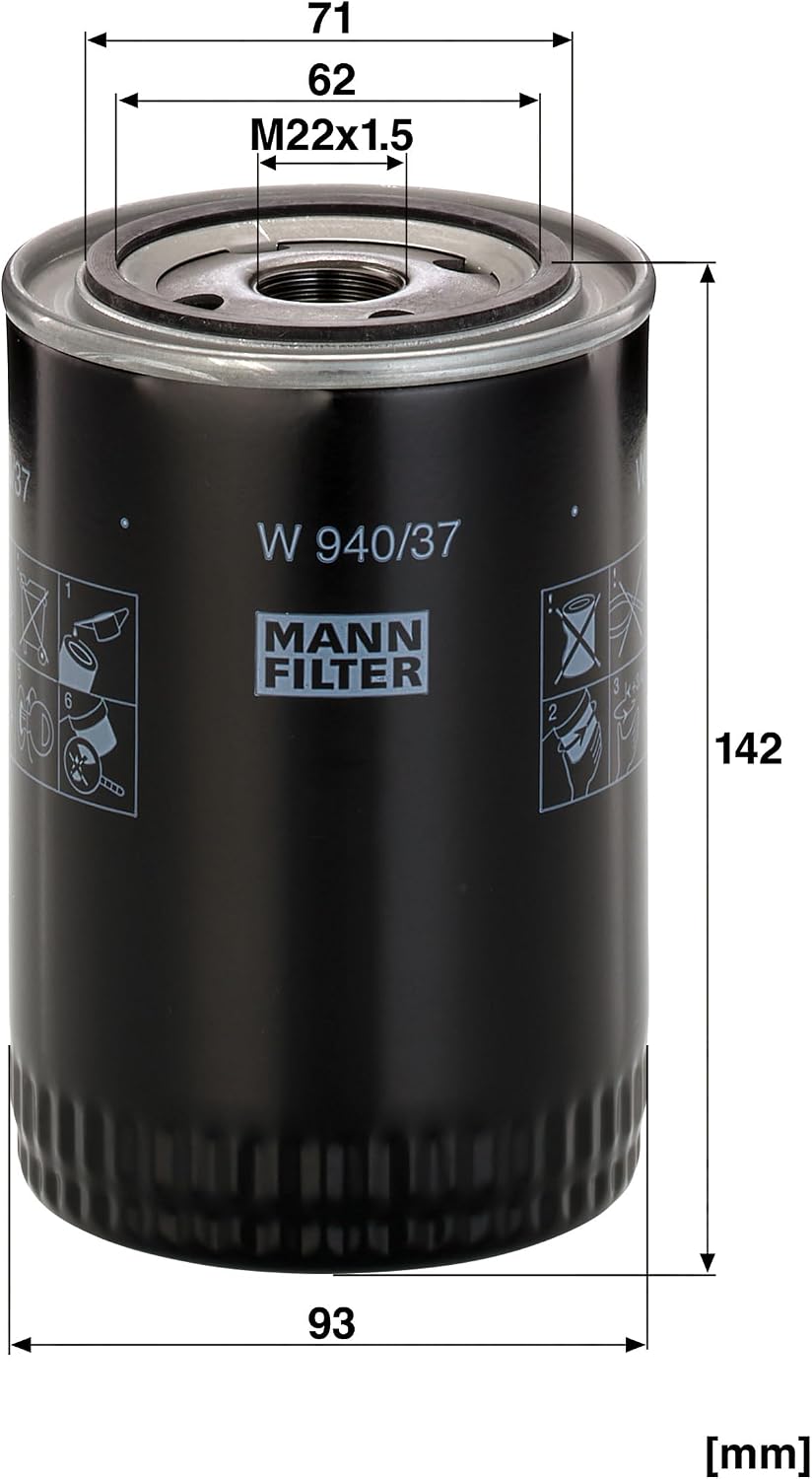 Detalle de Mann Filter W940/37 スピンオンオイルフィルター トラクター向け・紙製