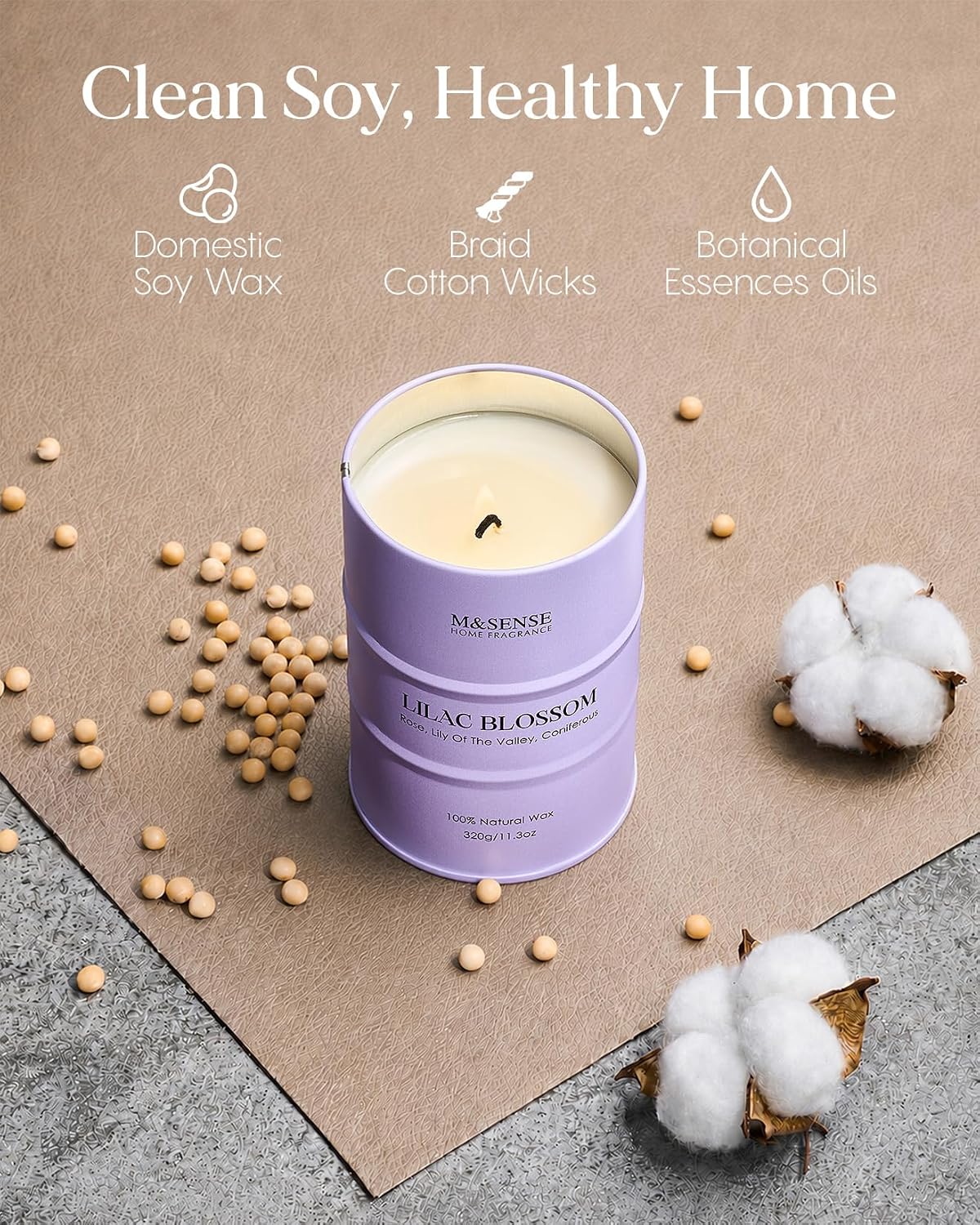Detalle de M&SENSE Lilac Blossom Scented Candle, 320g