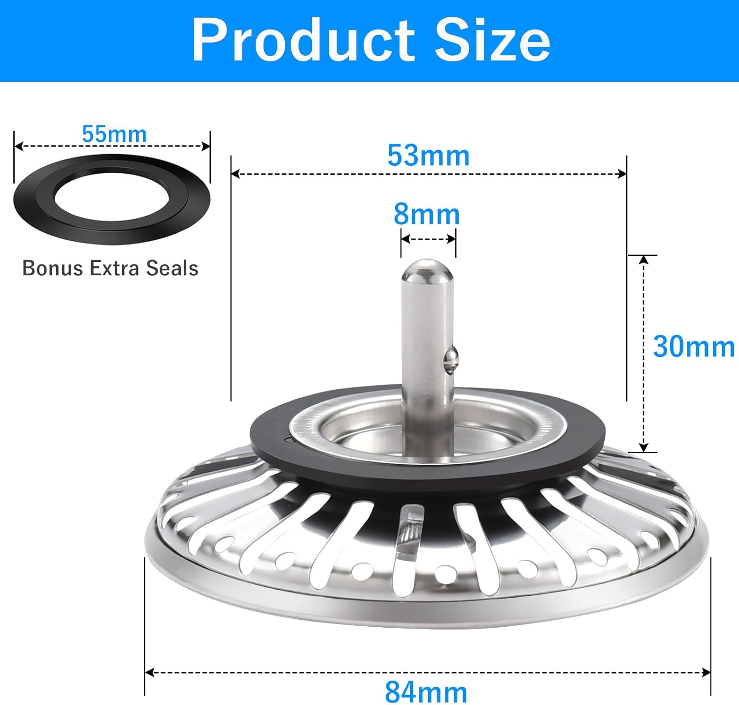 Detalle de Stainless Steel Kitchen Sink Bowl Strainer and Plug – 84mm
