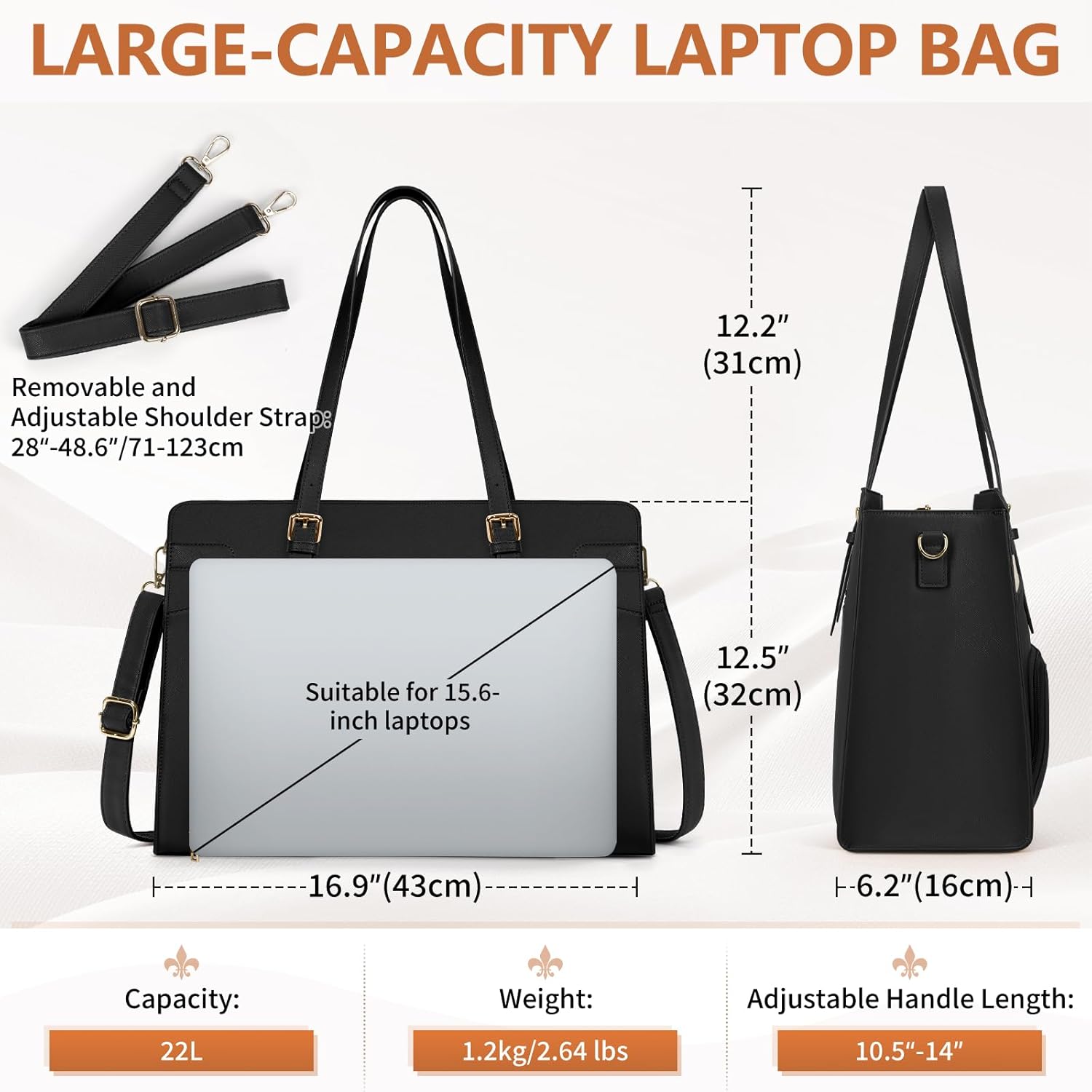 Thumbnail 6 de RAINSMORE 15.6-inch Laptop Bag for Women with Insulated Lunch Compartment – PU Leather Work Tote
