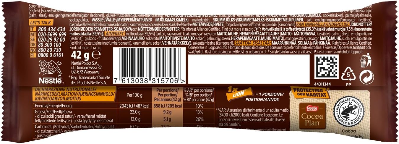 Detalle de Lion - Barre Chocolat (Lot de 24x42g) : une pause gourmande au quotidien
