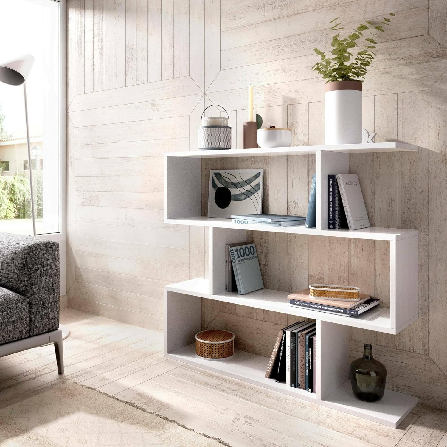 Thumbnail 6 de Dmora Libreria Design 3 scaffali bifacciale Rovere, 110 x 97 x 25 cm