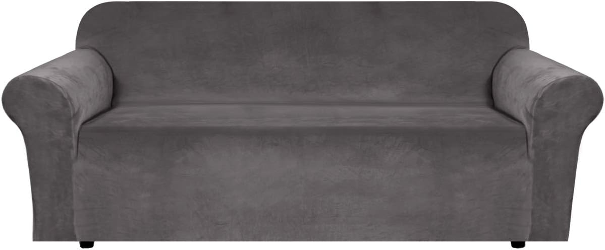 Detalle de H.VERSAILTEX Velvet Stretch Sofa Cover, 3-Seater, Grey, 72–90 inch