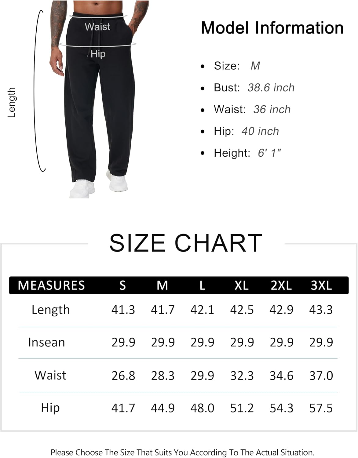 Thumbnail 6 de THE GYM PEOPLE Men's Fleece Joggers, Straight-Leg Open Bottom, 3 Pockets