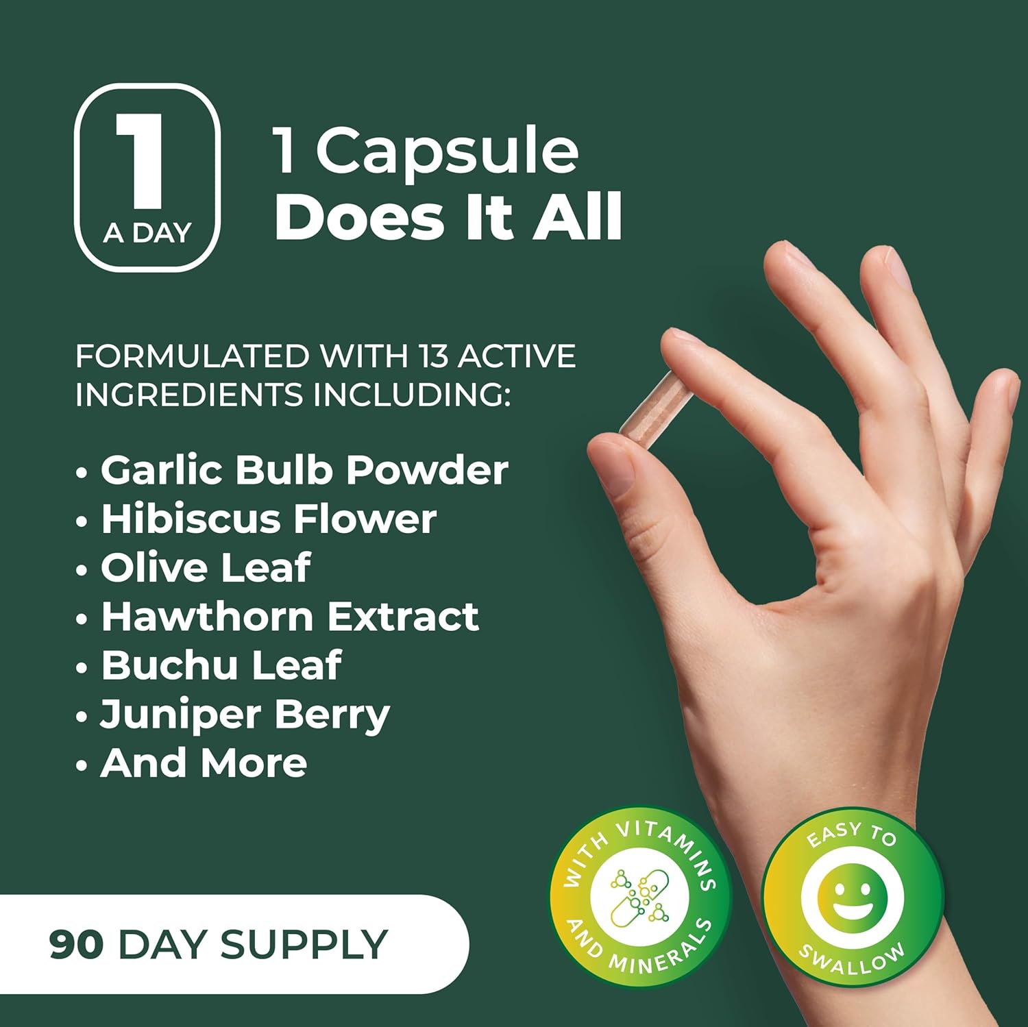 Detalle 2 de PurePremium Blood Pressure Support Supplement, 90 Capsules with Hawthorn, Hibiscus & Garlic