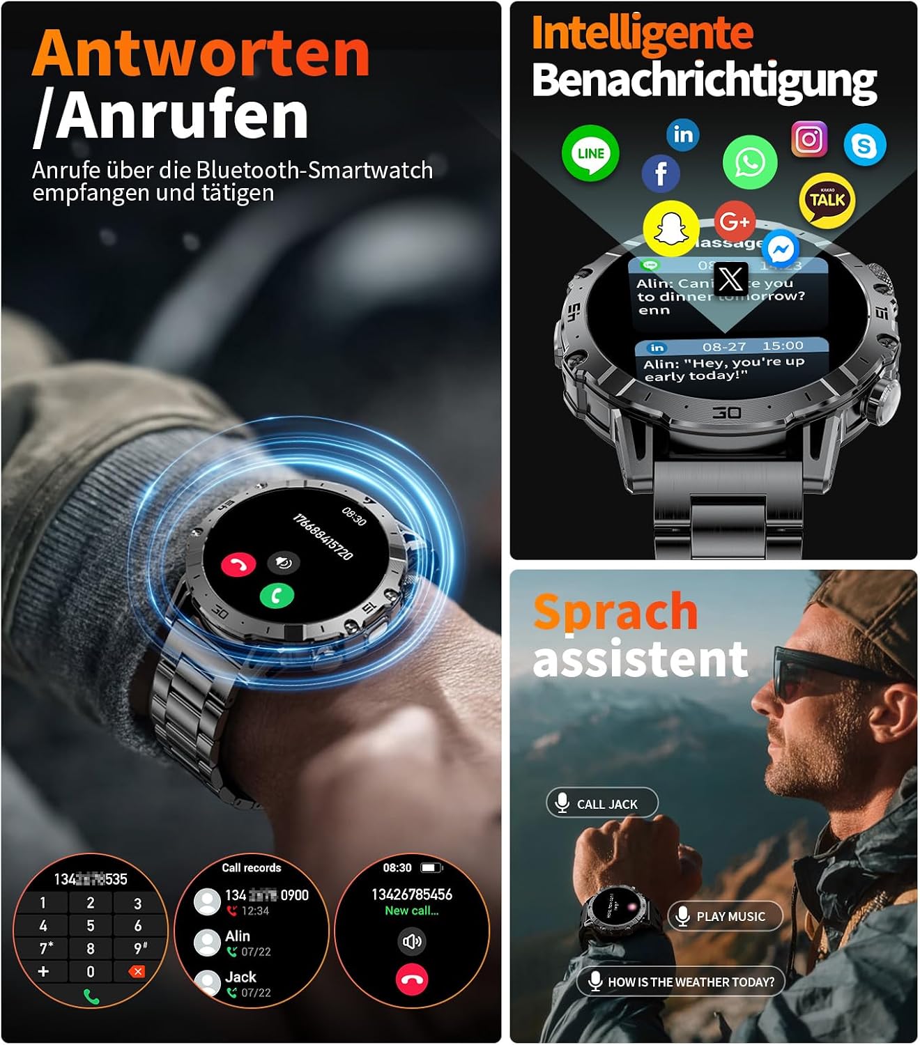 Thumbnail 1 de SUNKTA Smartwatch Herren 1,7 Zoll mit 1000 mAh Akku