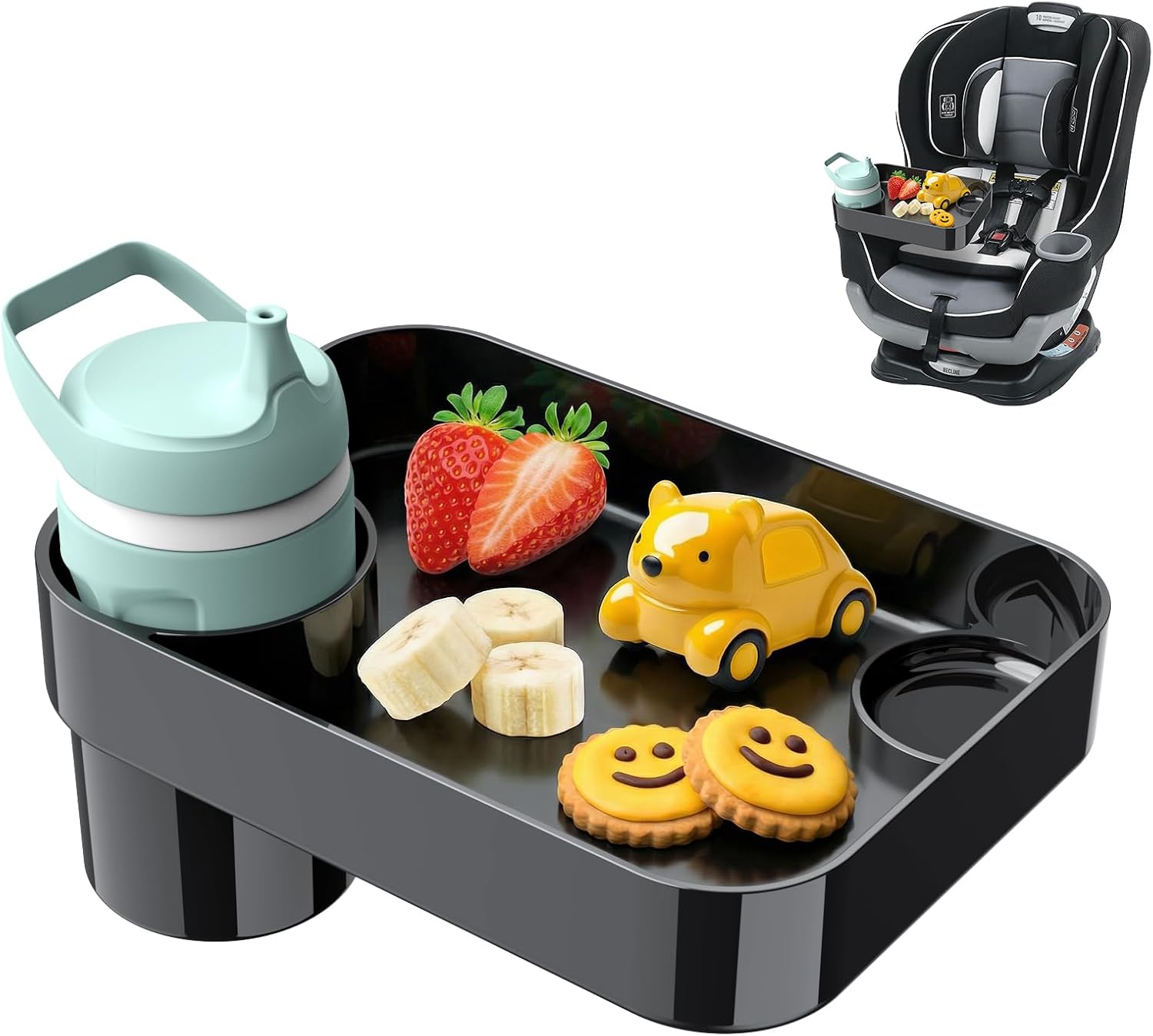 Detalle de DOKNAAM Cup Tray-10 Kids Car Seat Tray with 3-Inch Cup Holder and Dip Well