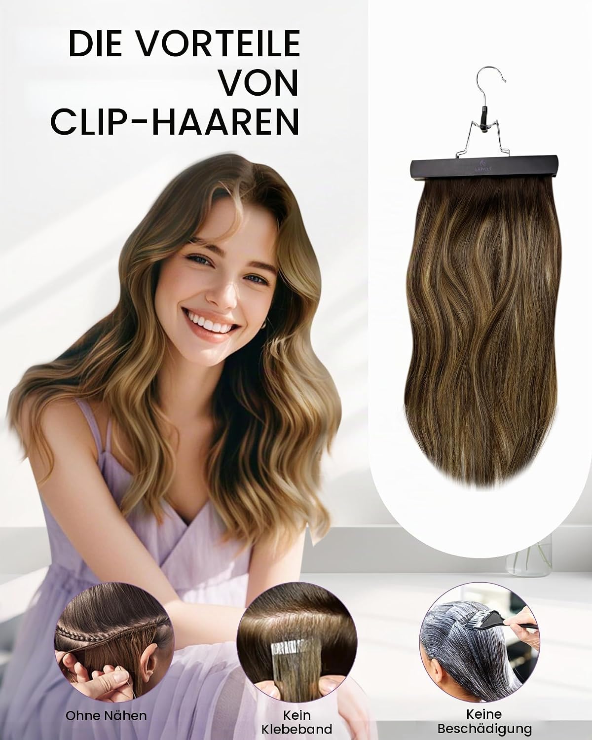 Detalle de LaaVoo Clip-in Extensions Echthaar Blond – 40 cm, 5 Stück/80 g