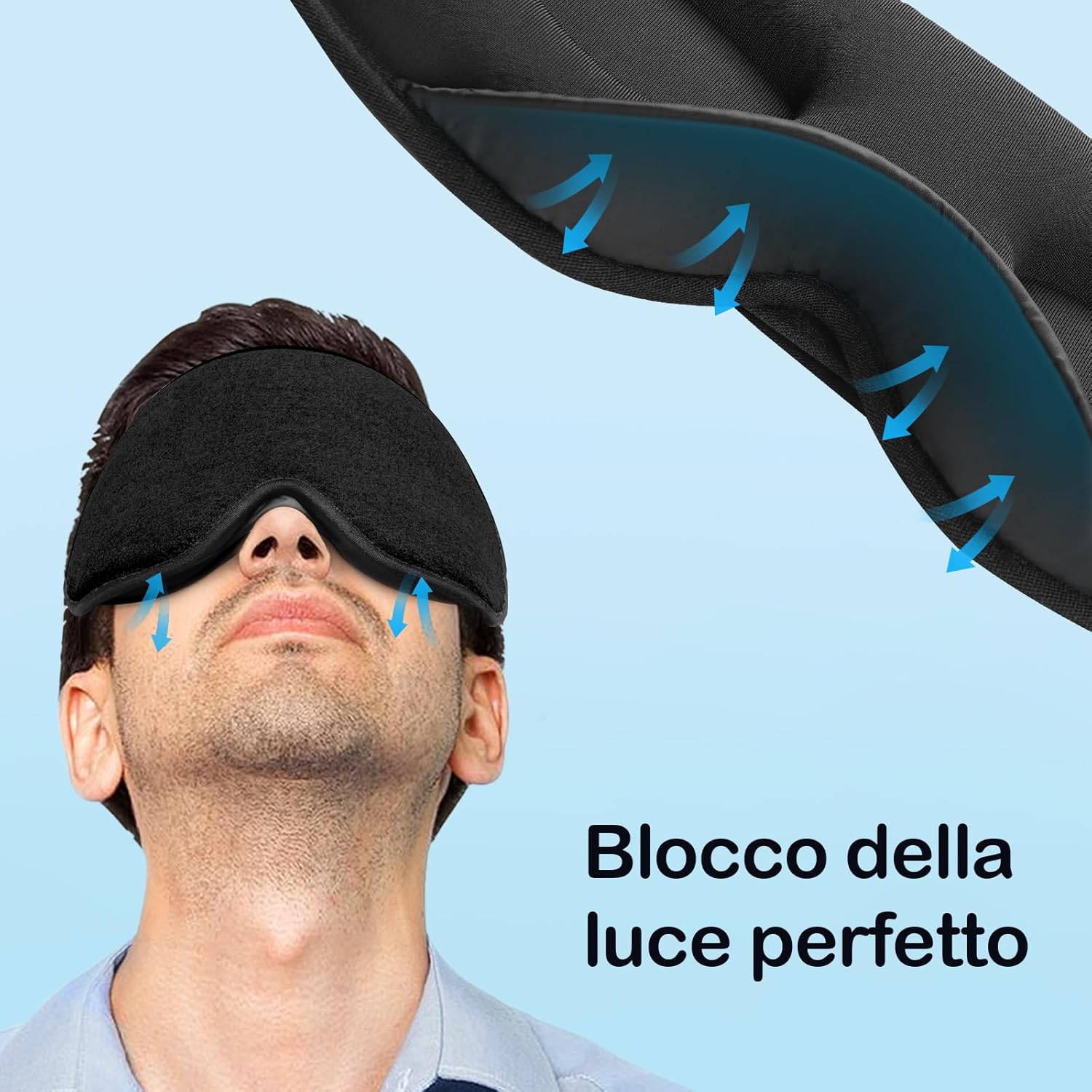 Detalle 2 de INNELO Mascherina per dormire 3D in cotone, nero, regolabile per chi dorme sul fianco