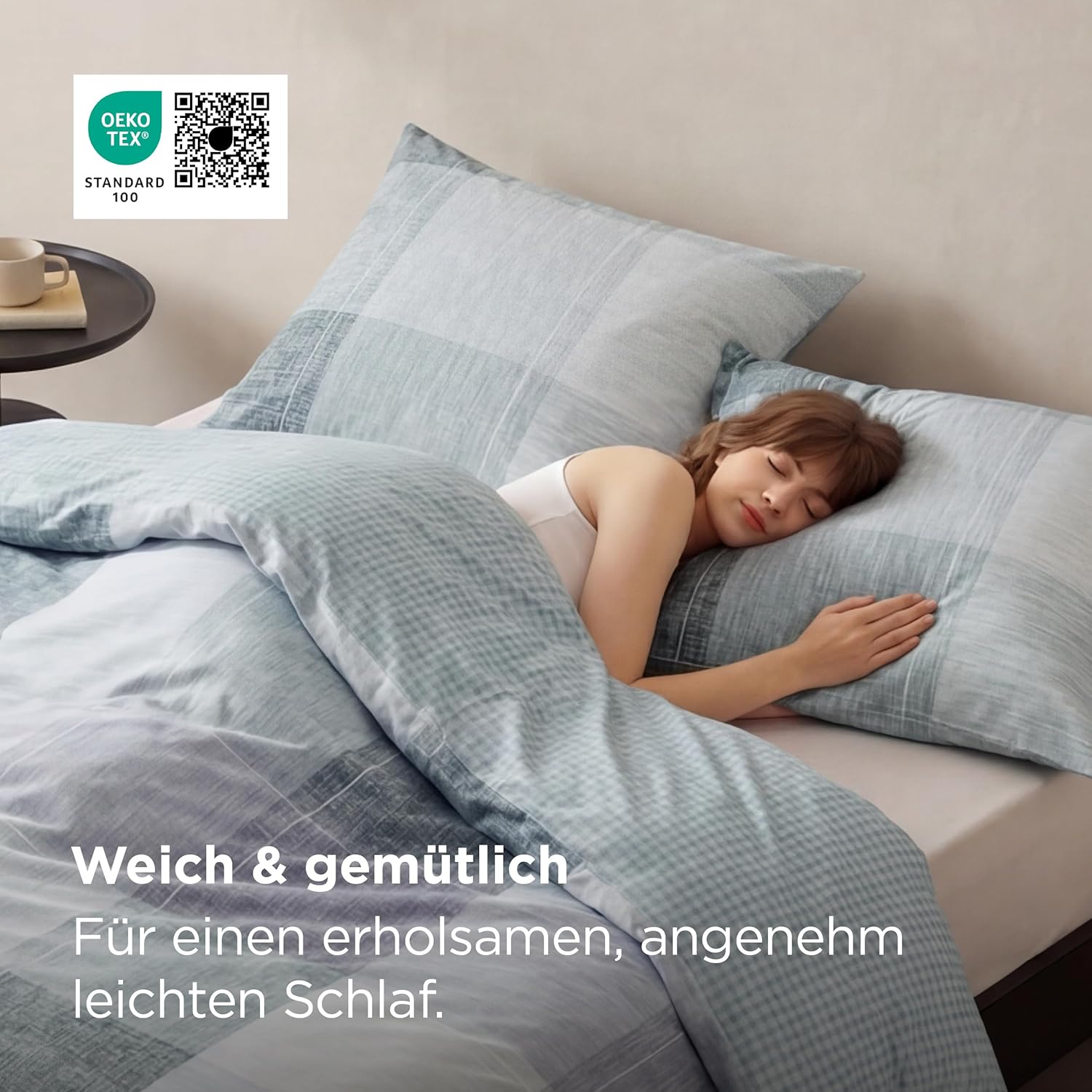 Thumbnail 2 de BEDSURE Wendebettwäsche 135x200 (2-teilig) mit Kissenbezug 80x80 – Blaues Buffalo-Karo mit Reißverschluss