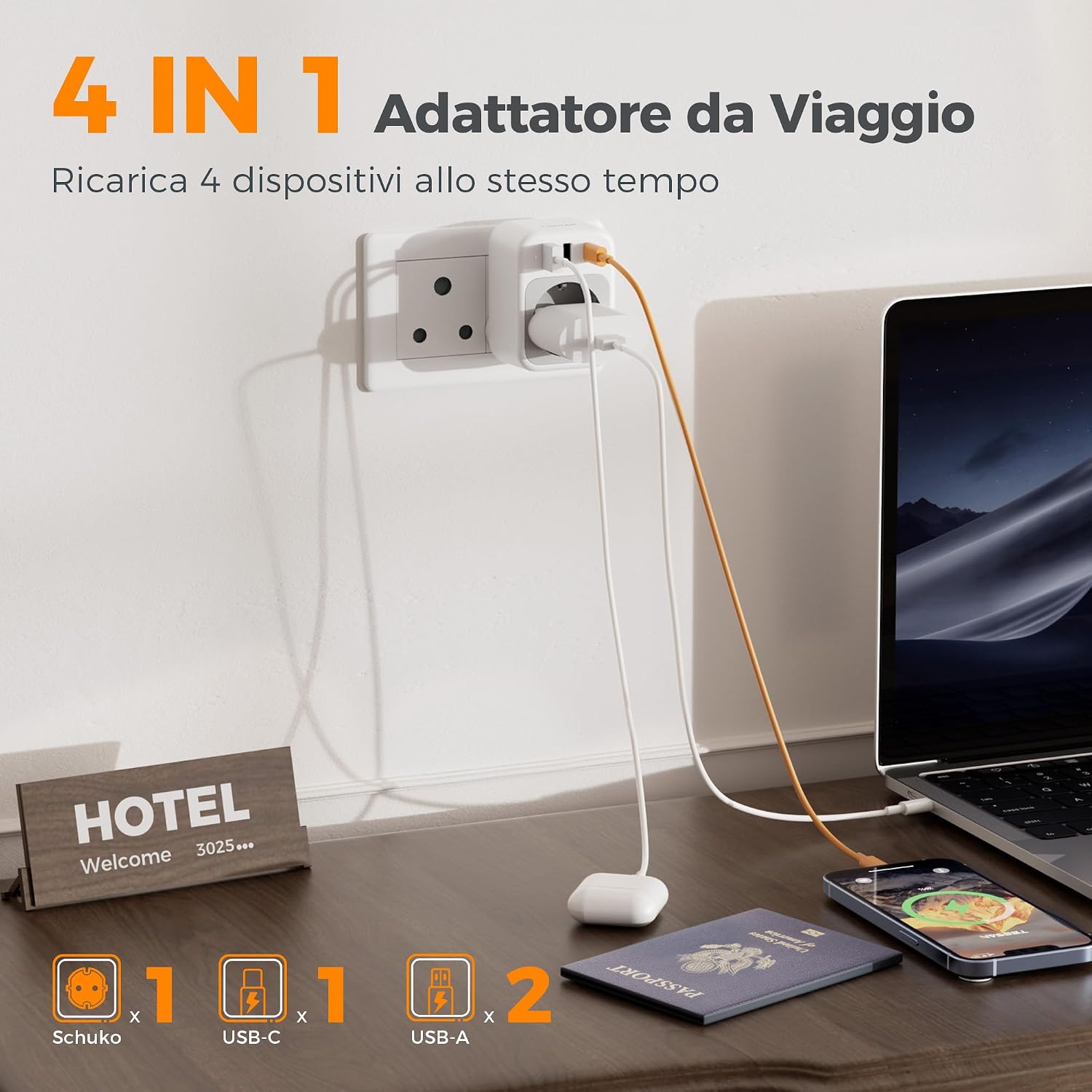 Detalle de TESSAN Adattatore Tipo M con 3 USB 2500W