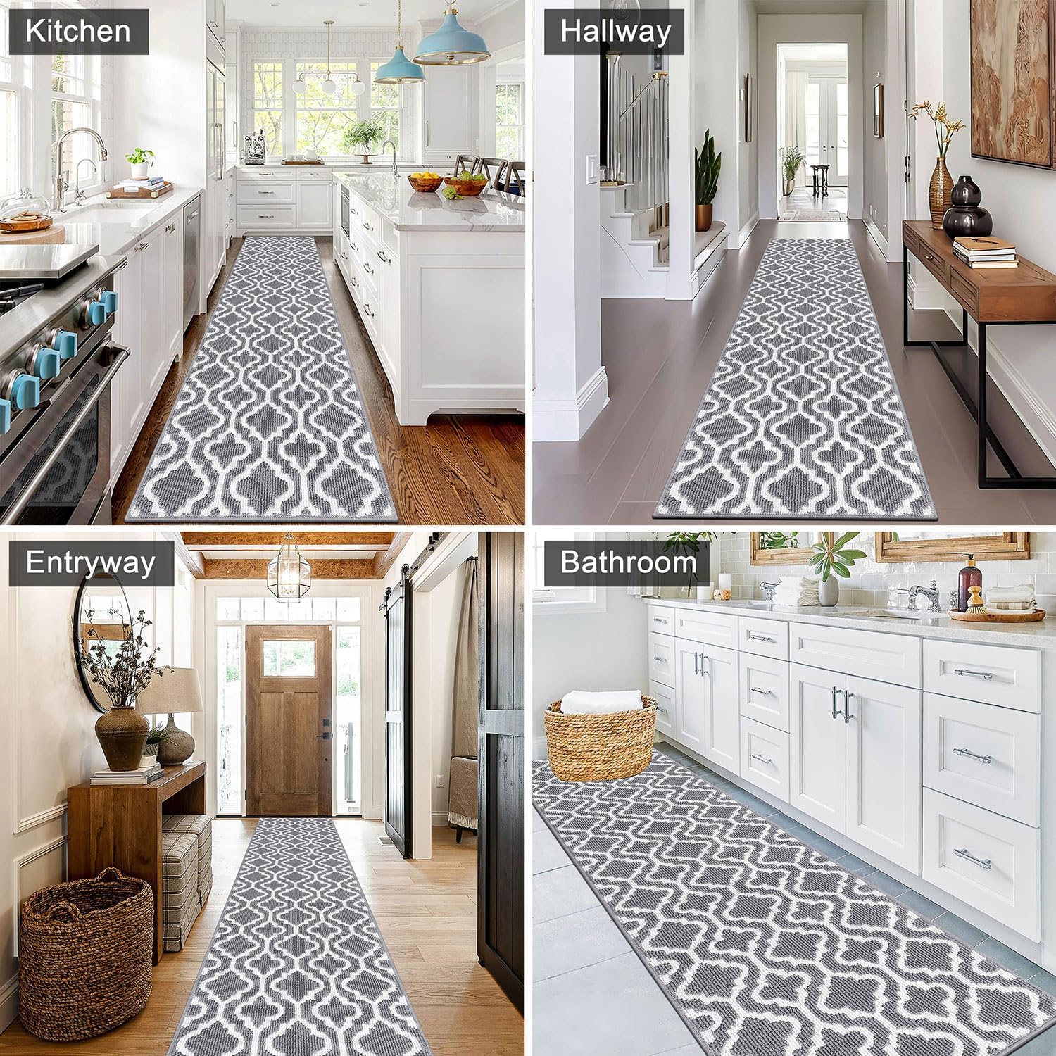 Thumbnail 4 de SHACOS Extra Long Hallway Runner Rug 66 x 300 cm in Grey Washable Carpet Runner