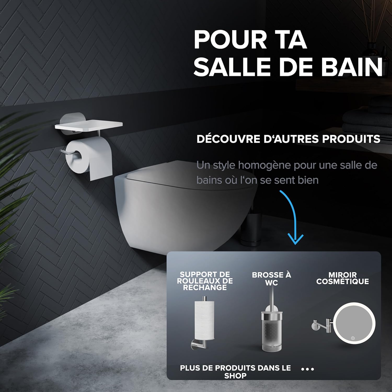 Thumbnail 6 de Ovimar Helnaes Porte-rouleau de Papier Toilette avec Étagère en Verre Argenté 3M – Autocollant à Coller