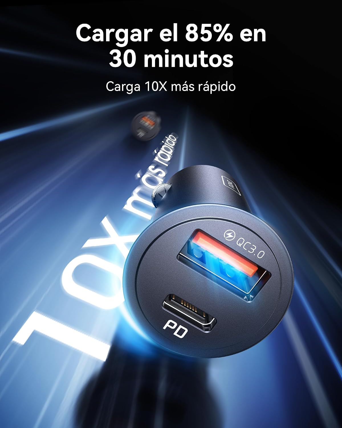 Thumbnail 2 de INIU Cargador de Coche 60W con USB-C 30W + USB-A 30W y Cable 100W (1 m) – Carga Rápida PD/QC3.0