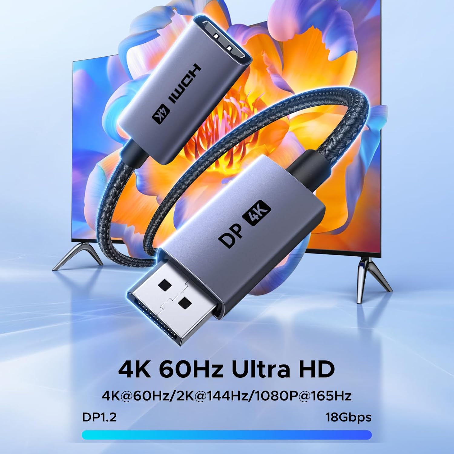 Thumbnail 1 de UGREEN 4K@60Hz DisplayPort to HDMI Adapter (DP 1.2 to HDMI 2.0) – Uni-Direction Aluminum Cable for Multi-Screen Gaming and Home Use