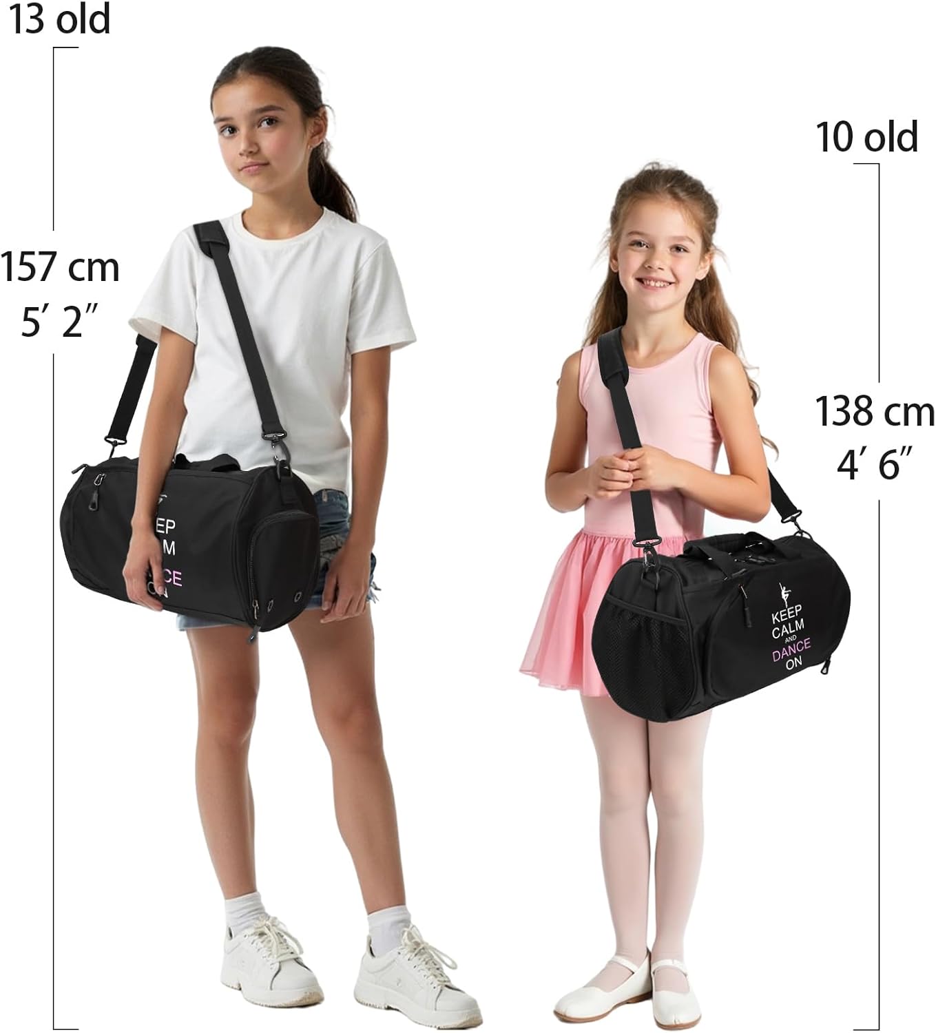 Detalle de Kilofly Keep Calm Dance ON Girls Ballet Sports Gym Duffel Bag – 43 x 26 x 26 cm