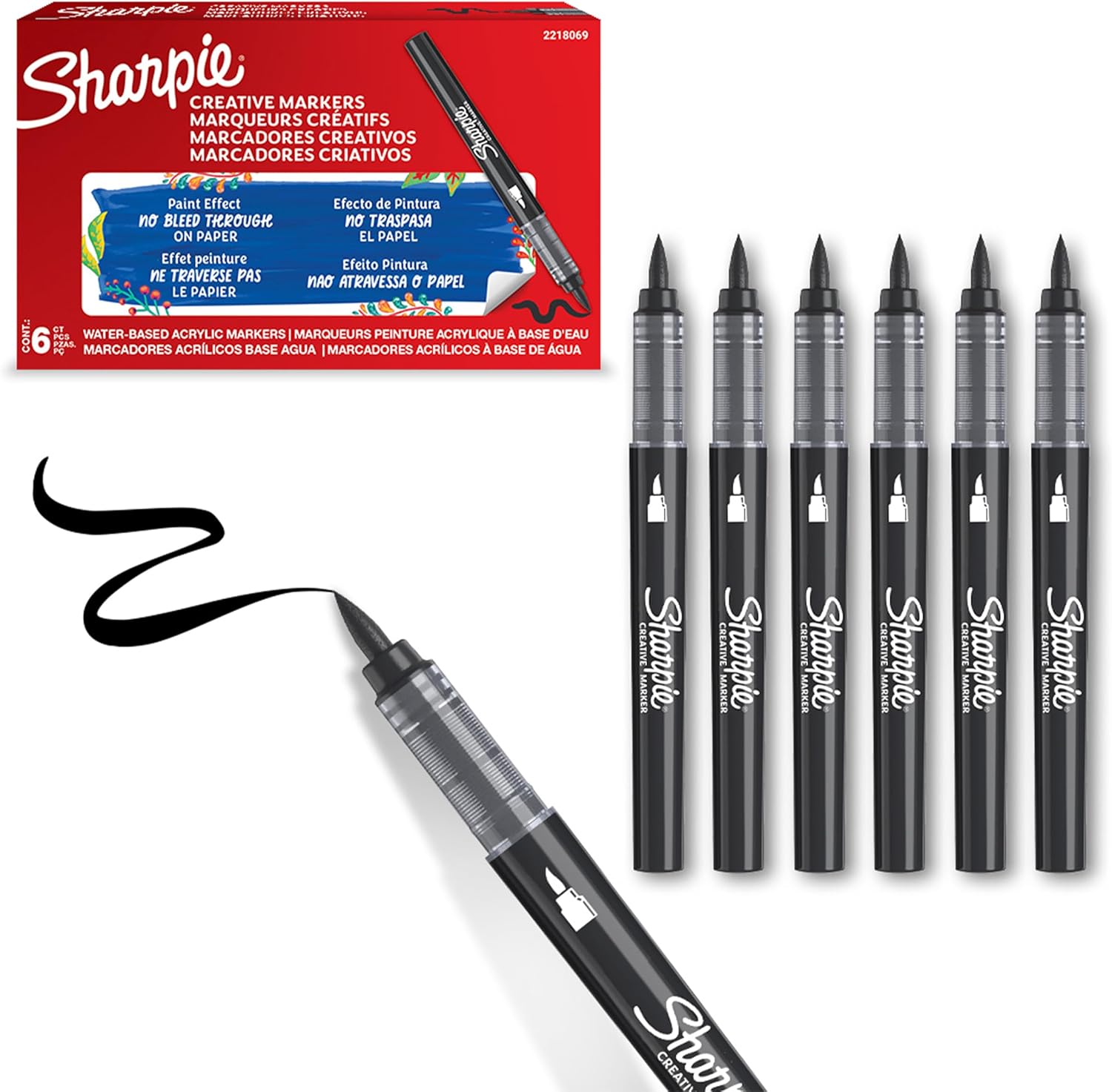 Detalle de Sharpie Creative Marker – pennarelli acrilici a base d’acqua per hobby creativi, nero (6 pezzi)