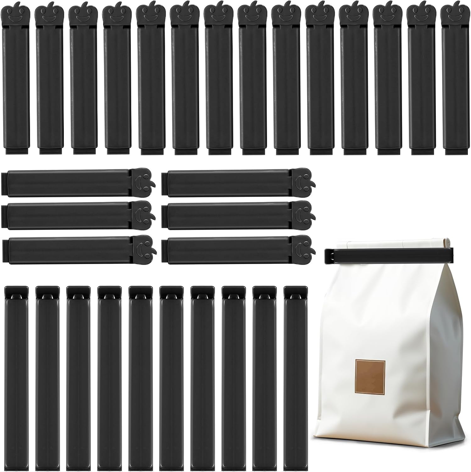 Detalle de AiQInu Food Sealing Clips-30pcs-Black – klipsy do torebek, 30 szt., 7 i 11 cm