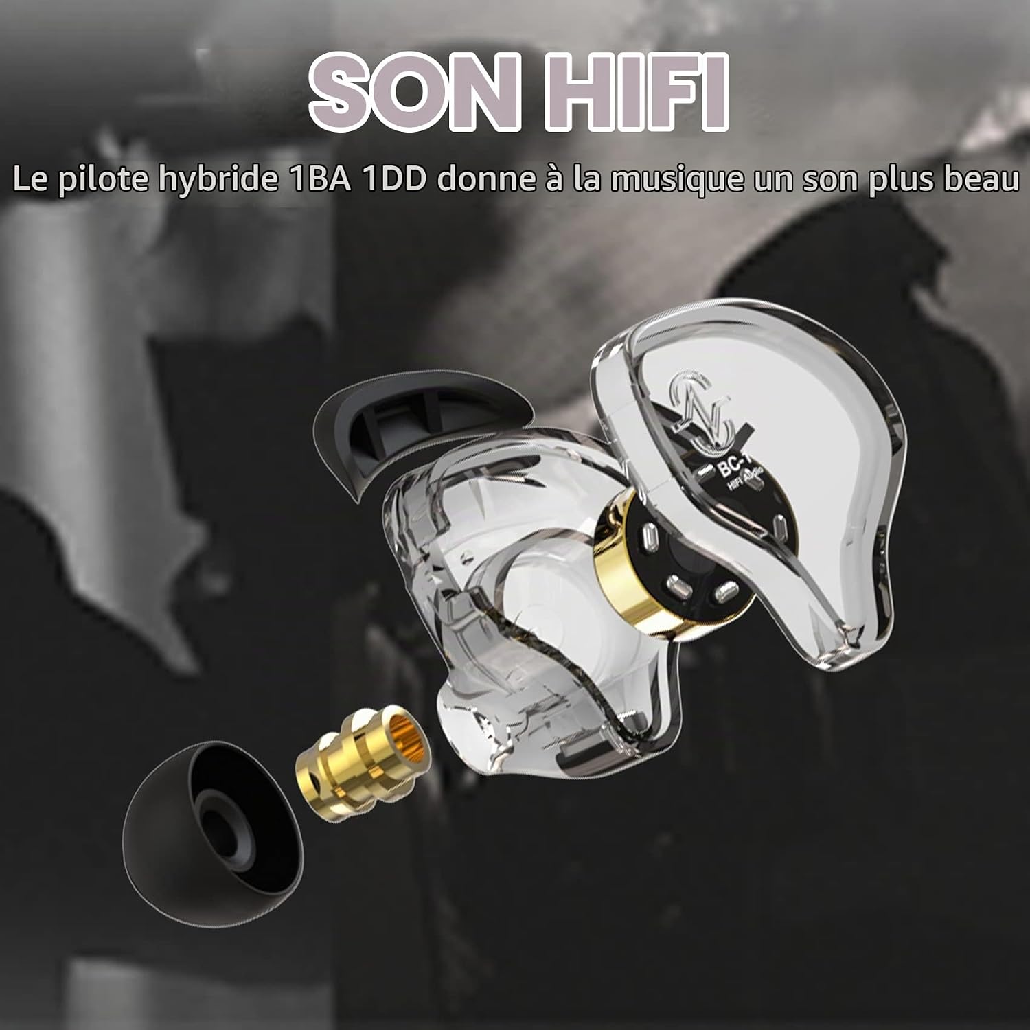 Detalle 1 de Yinyoo CCZ Melody BC01 hybride in-ear hoofdtelefoon met USB-C, 1BA + 1DD en microfoon