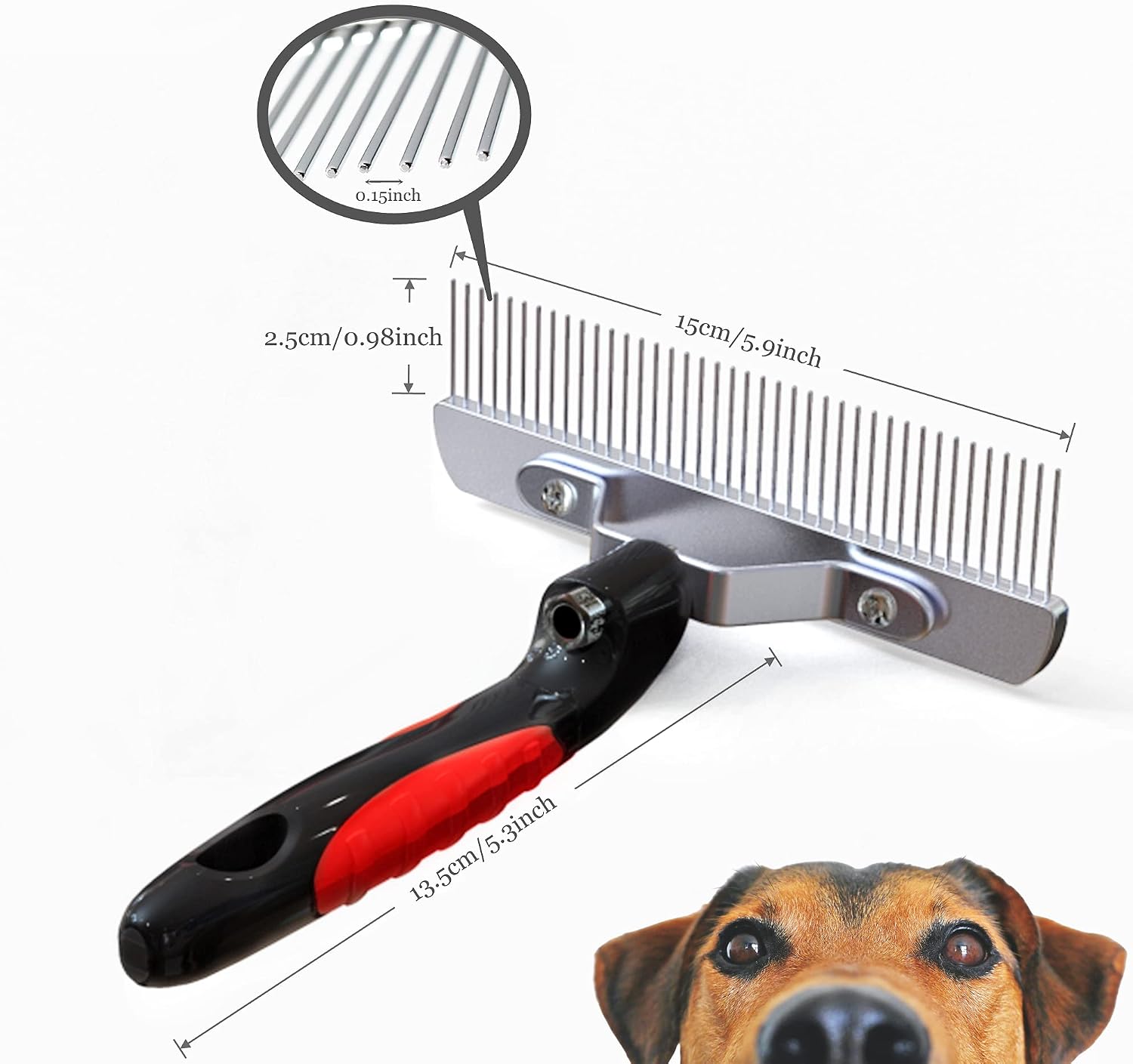 Detalle de Tsxurepaw 犬用グルーミングレーキ 7.1インチ、丸みのあるステンレス歯と滑り止めハンドル