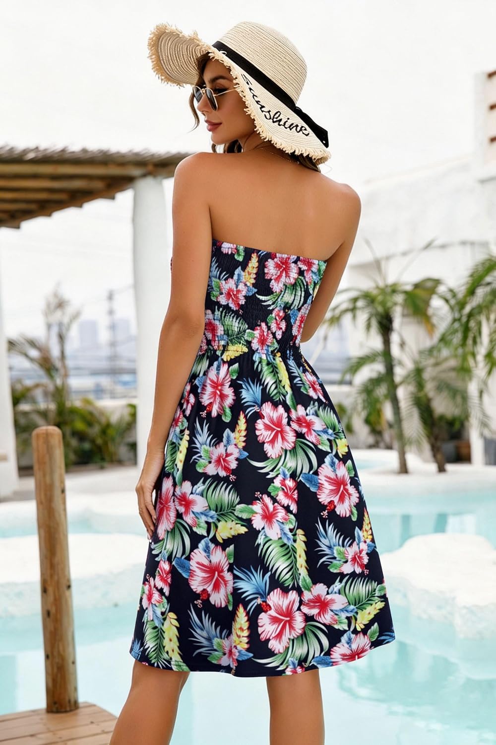Detalle de CHICGAL Summer Dresses for Women Beach Cover Ups: Strapless Boho Floral Sundress
