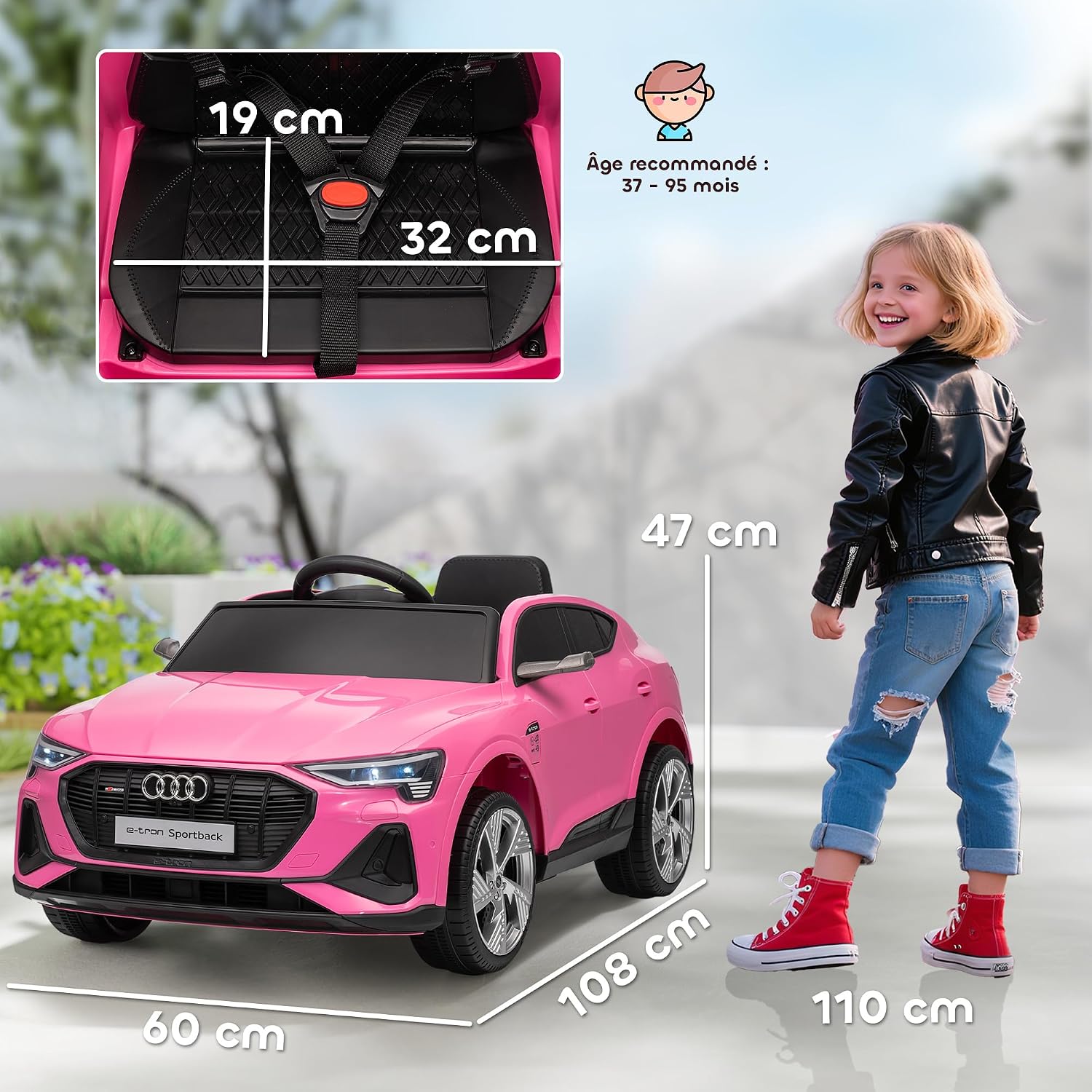 Thumbnail 6 de HOMCOM Voiture électrique Enfants sous Licence Audi e-tron Sportback – 12V, télécommande et Éclairage LED