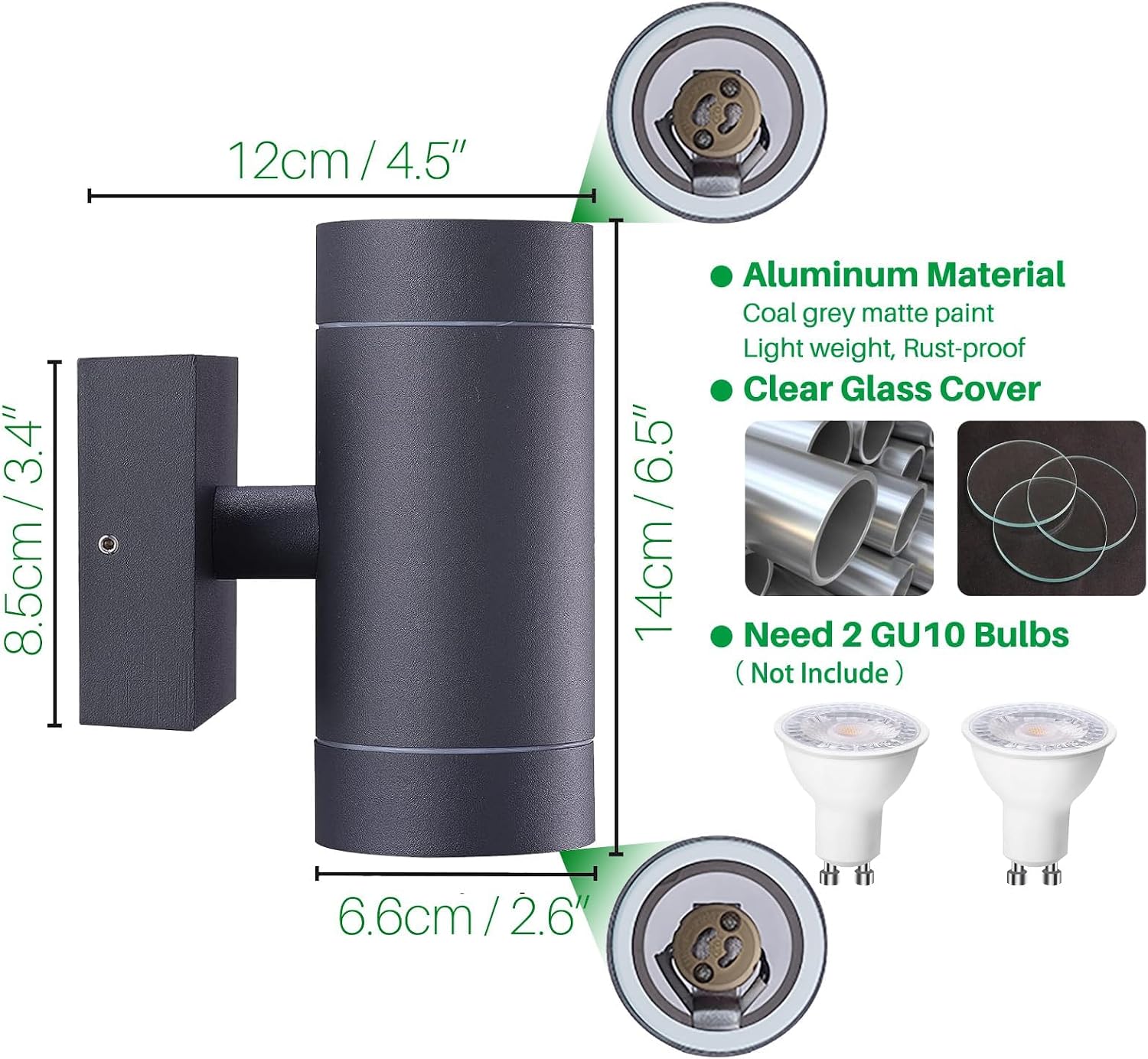 Detalle de EBION Outdoor Wall Lights 4 Pack: Up & Down Aluminium GU10 Exterior Lights