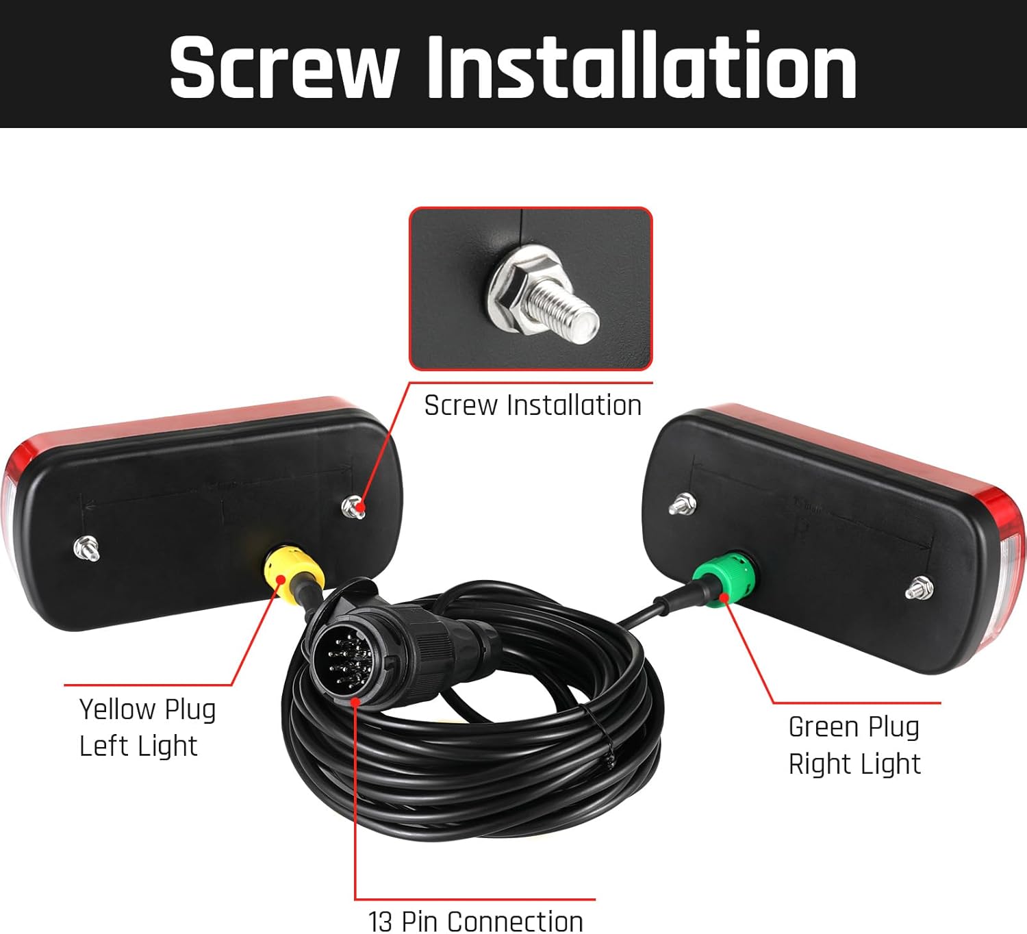 Thumbnail 2 de TLGREEN set fanali posteriori per rimorchio a 13 poli, 12 V, con 6 funzioni e cavi da 5,5 m (omologati)