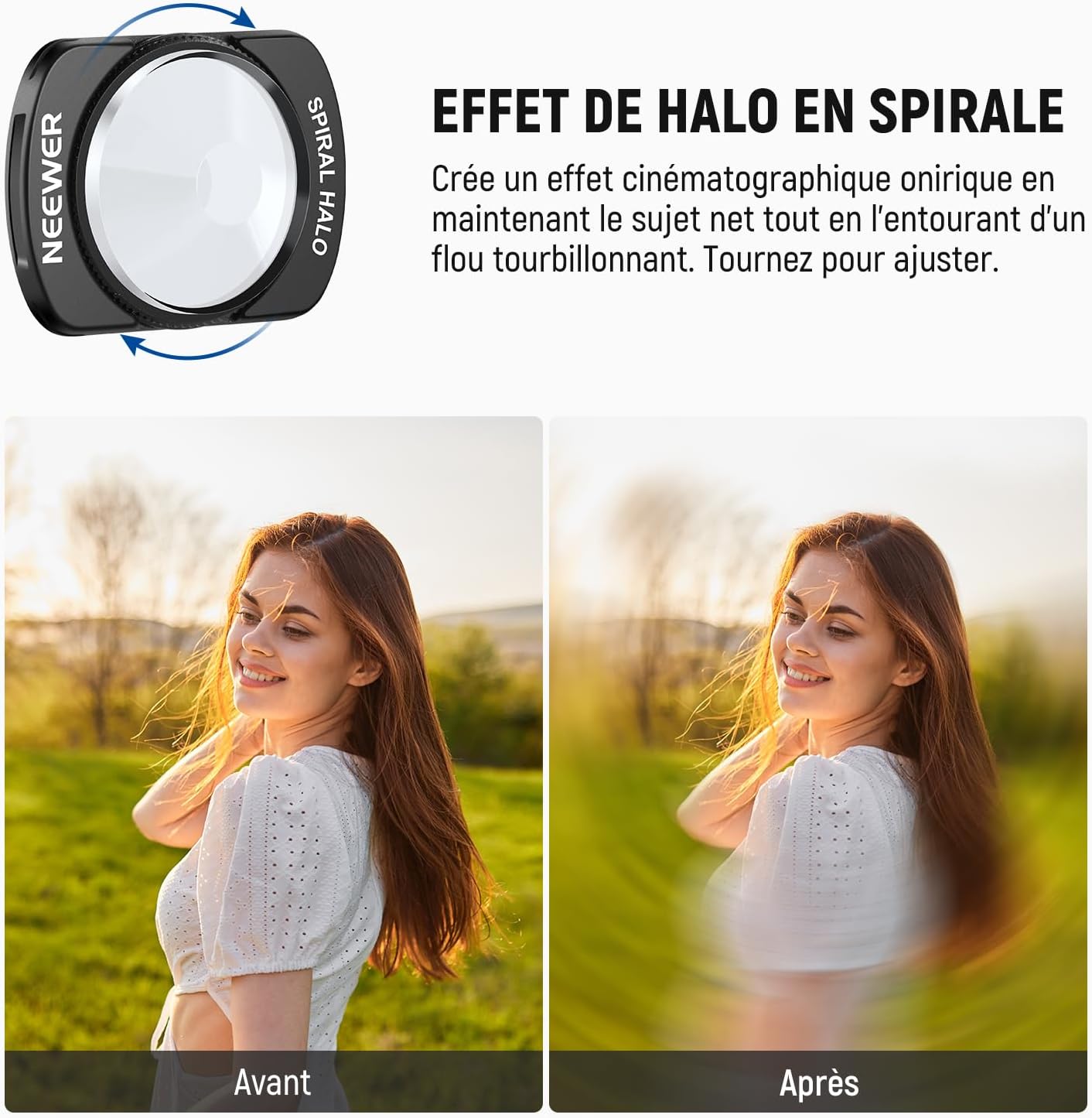 Detalle de NEEWER FL-C35 : filtre à prisme à halo spiralé magnétique pour DJI Osmo Pocket 4/3