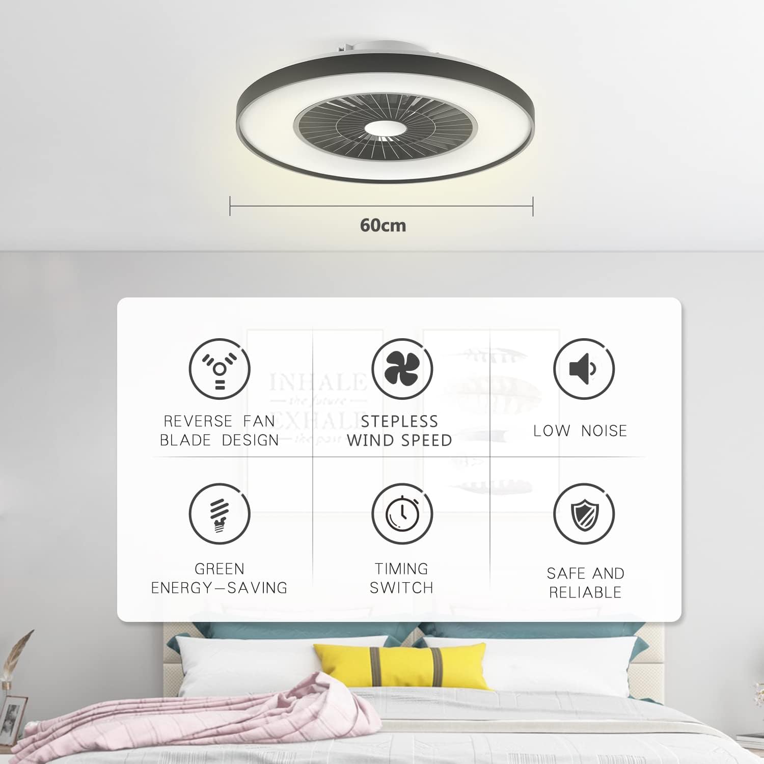 Detalle 2 de BKZO Smart LED Ceiling Light with Fan: Modern, Quiet, and Voice‑Controlled
